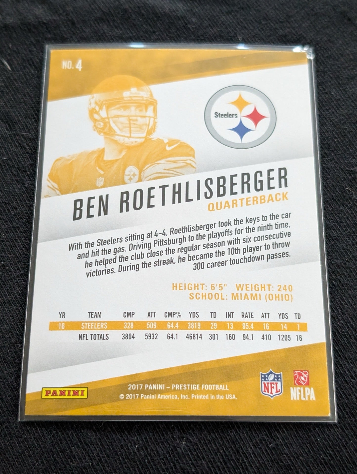 Ben Roethlisberger Steelers Lot (2) 2017 Topps #30 & 2017 Prestige QB