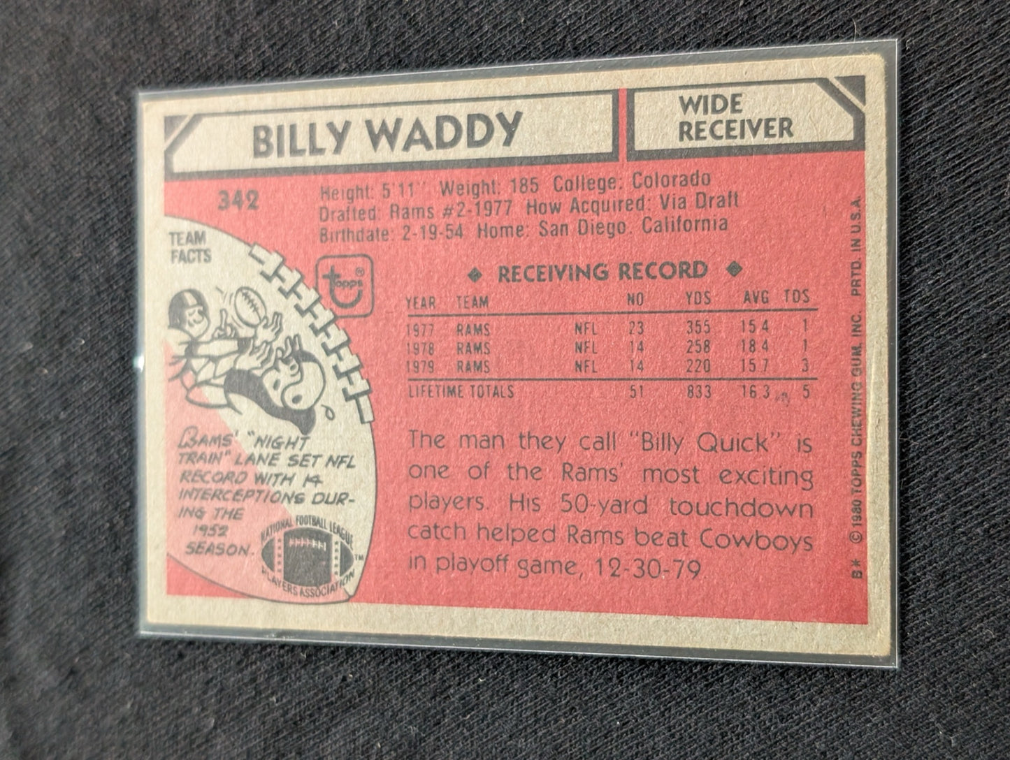 Billy Waddy 1979 & 1981 Topps Los Angeles Rams Lot (2) Vintage WR Cards