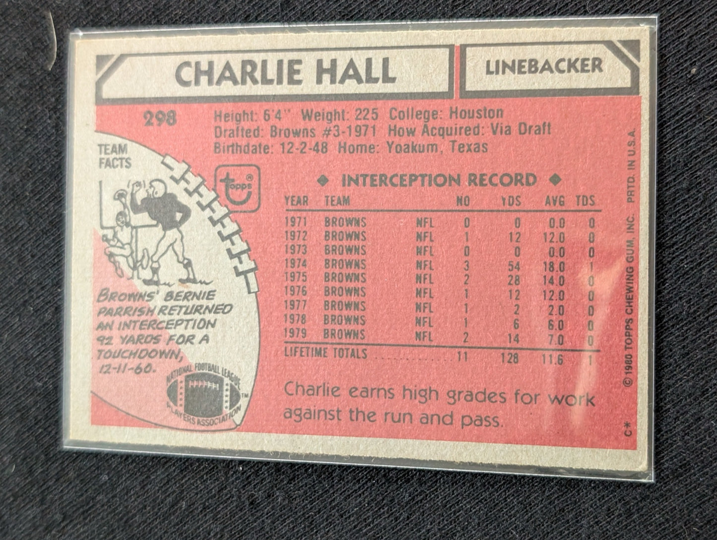 Charlie Hall 1978 & 1979 Topps Cleveland Browns Lot (2) Vintage LB Cards