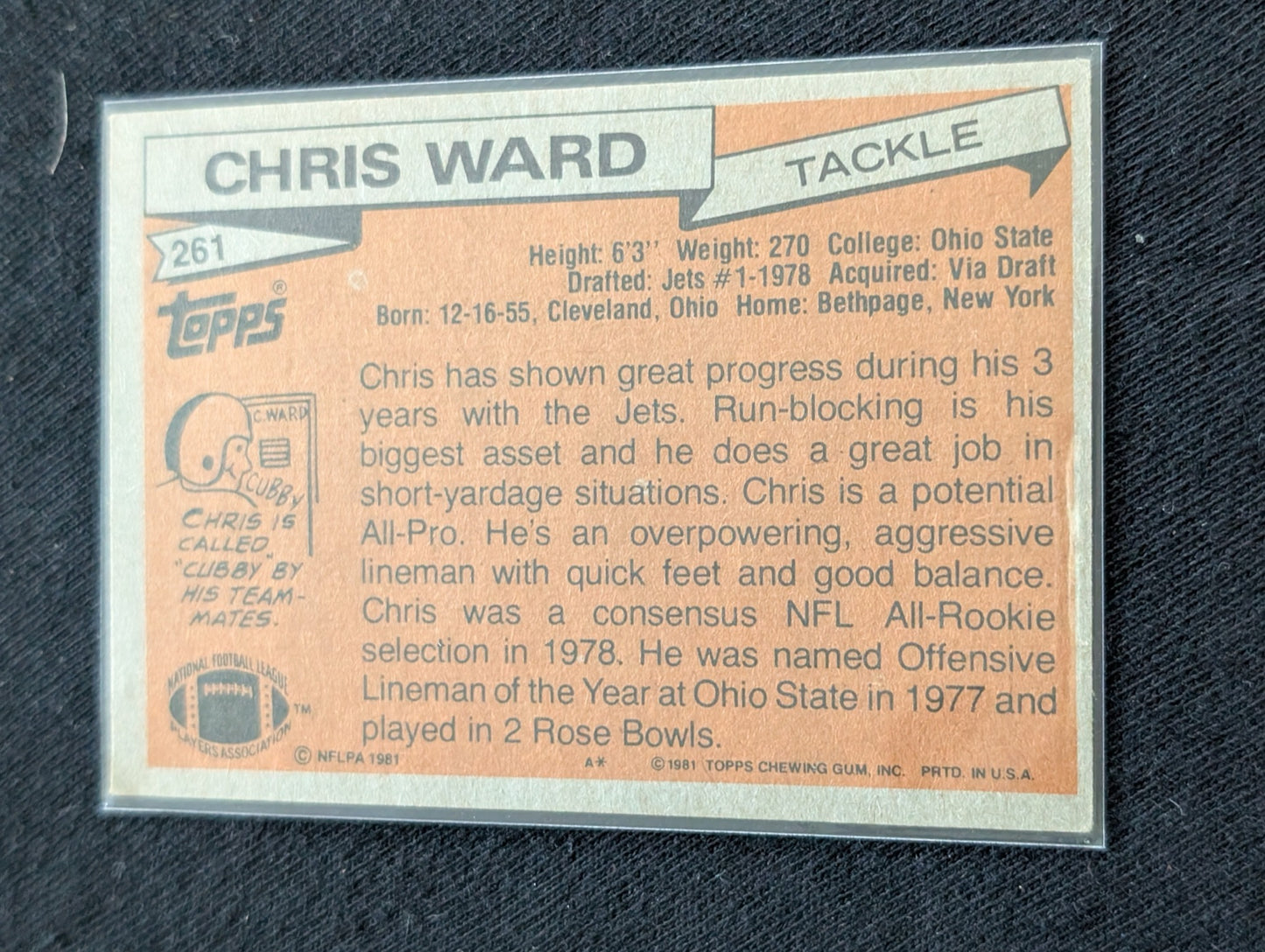 Chris Ward 1980 & 1981 Topps New York Jets Lot (2) Vintage Tackle Cards