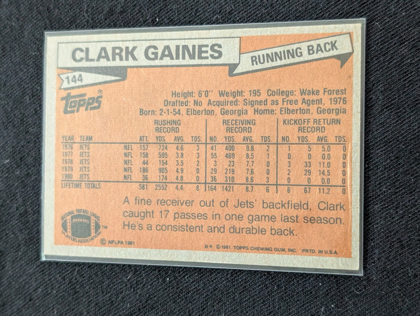 Clark Gaines 1979 & 1980 Topps New York Jets Lot (2) Vintage RB Cards
