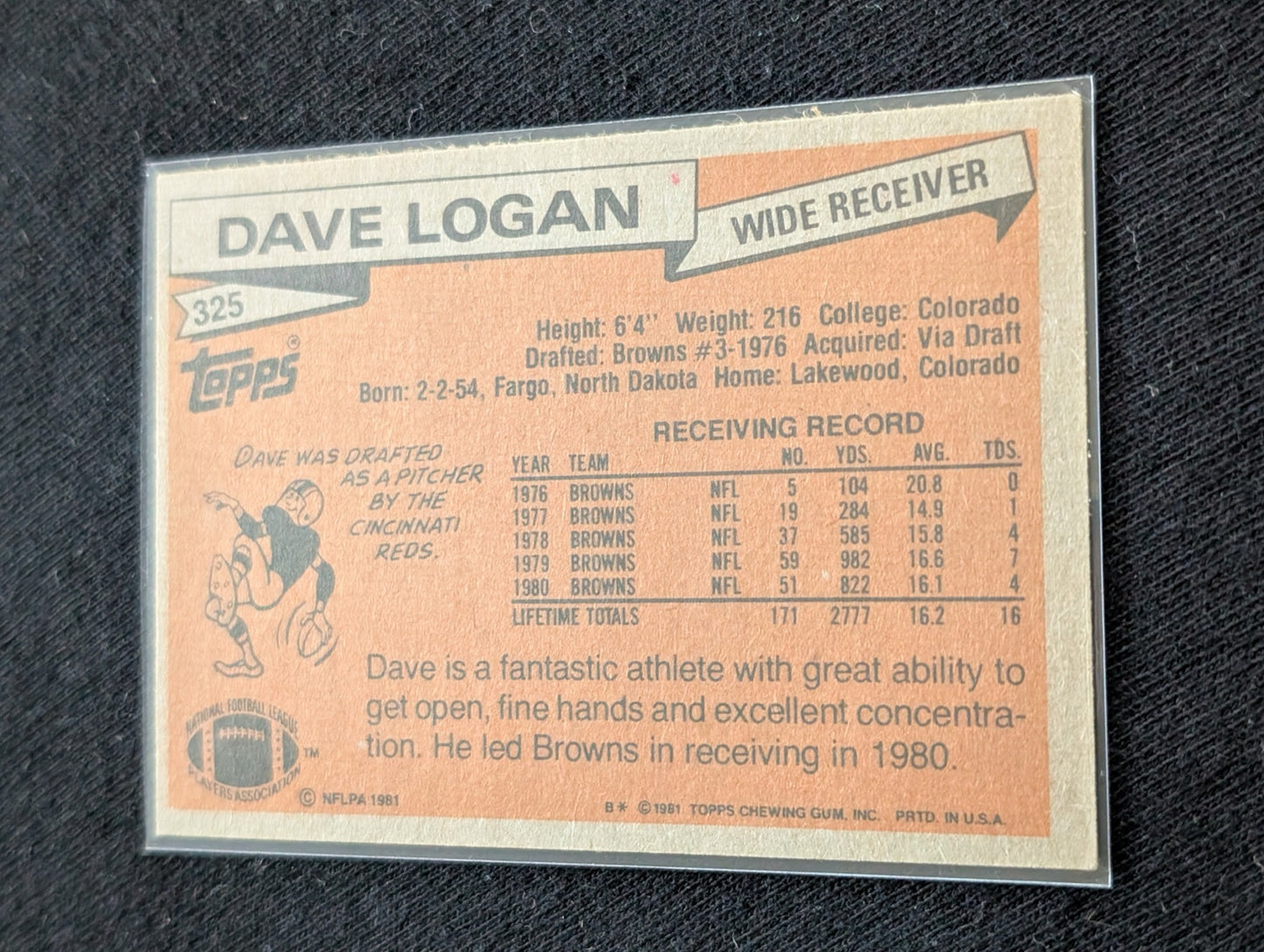 Dave Logan Cleveland Browns Vintage Topps Card Lot (2) 1980 & 1981