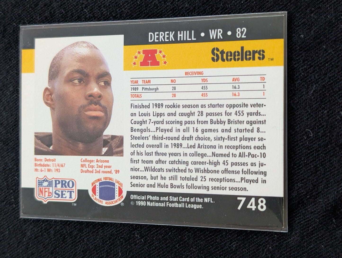 Derek Hill Pittsburgh Steelers WR Lot (2) 1990 Topps & Pro Set Prospect
