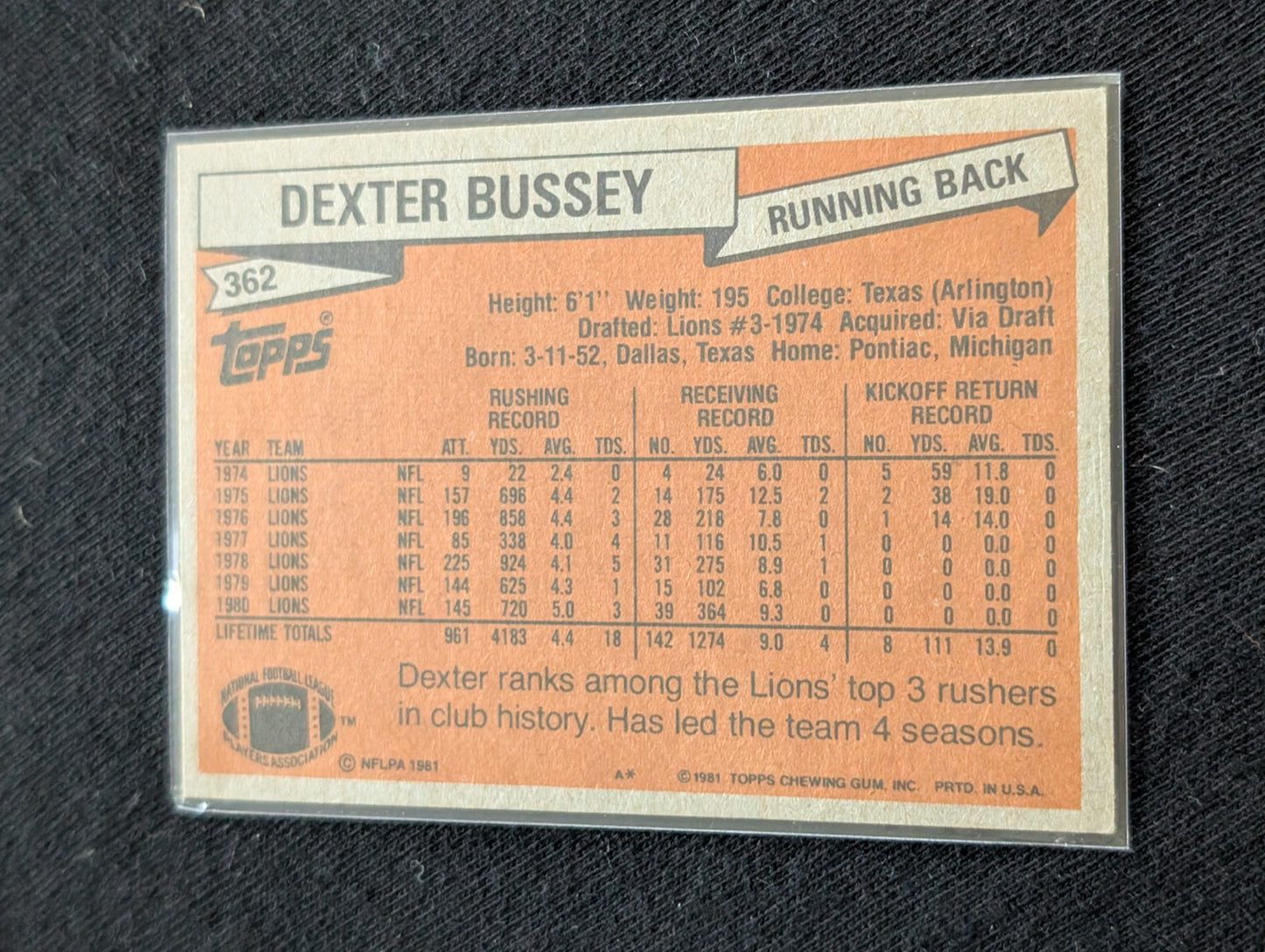 Dexter Bussey 1980 & 1981 Topps Detroit Lions Football Card Lot (2)