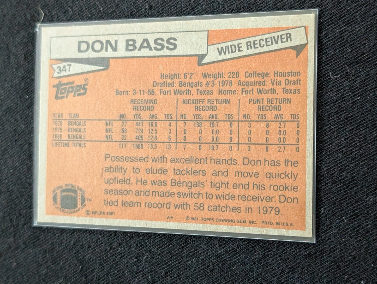 Don Bass Cincinnati Bengals Vintage Topps Card Lot (2) 1980 1981
