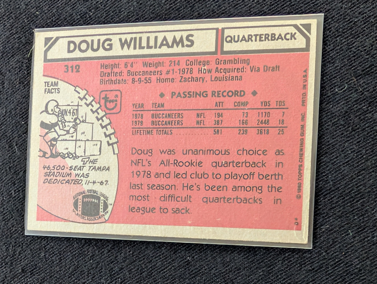 Doug Williams 1980 & 1981 Topps Buccaneers QB Vintage Card Lot (2)