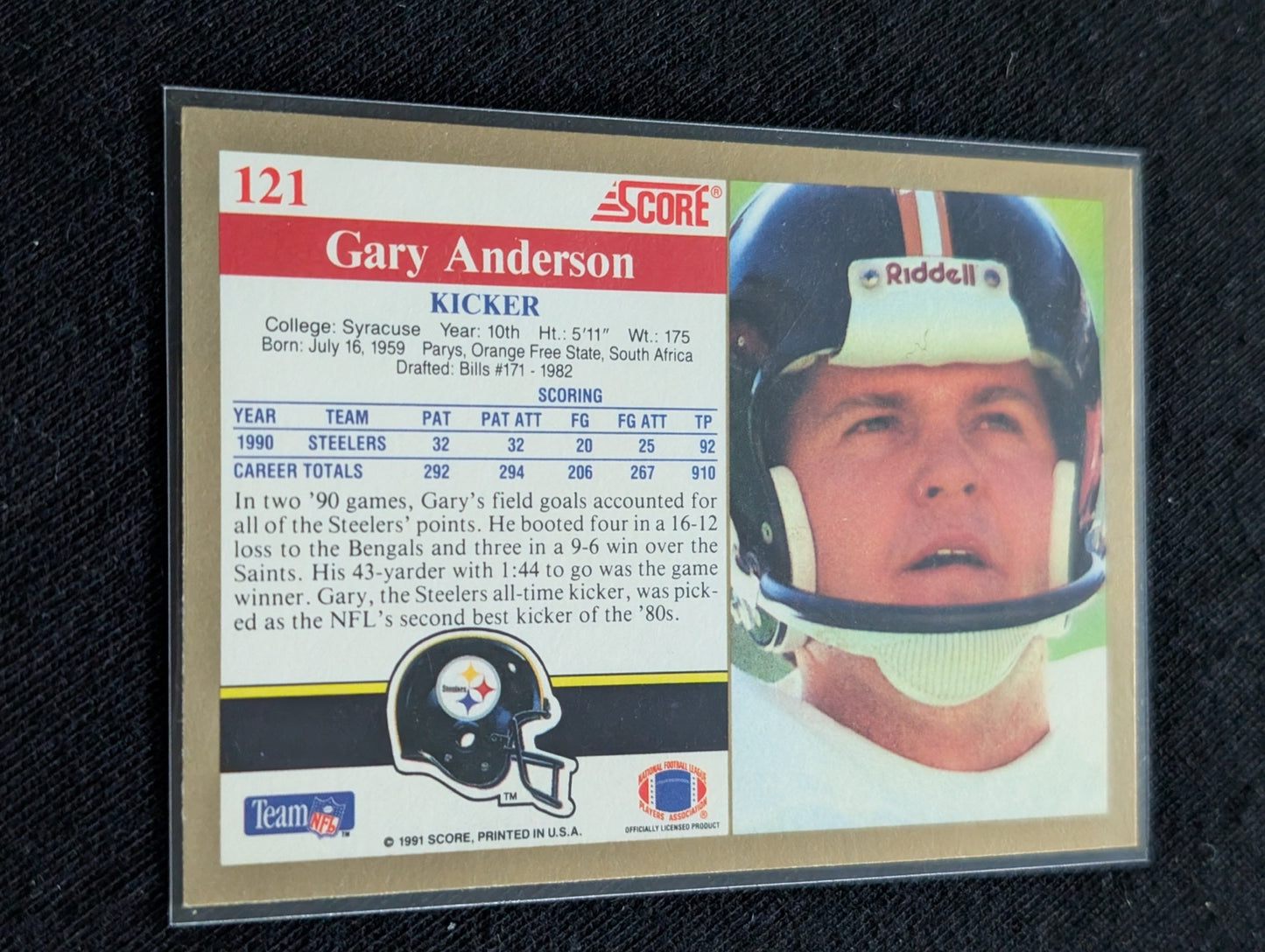 Gary Anderson Steelers Kicker Legend Card Lot (2) 1991 Score & 1992 UD