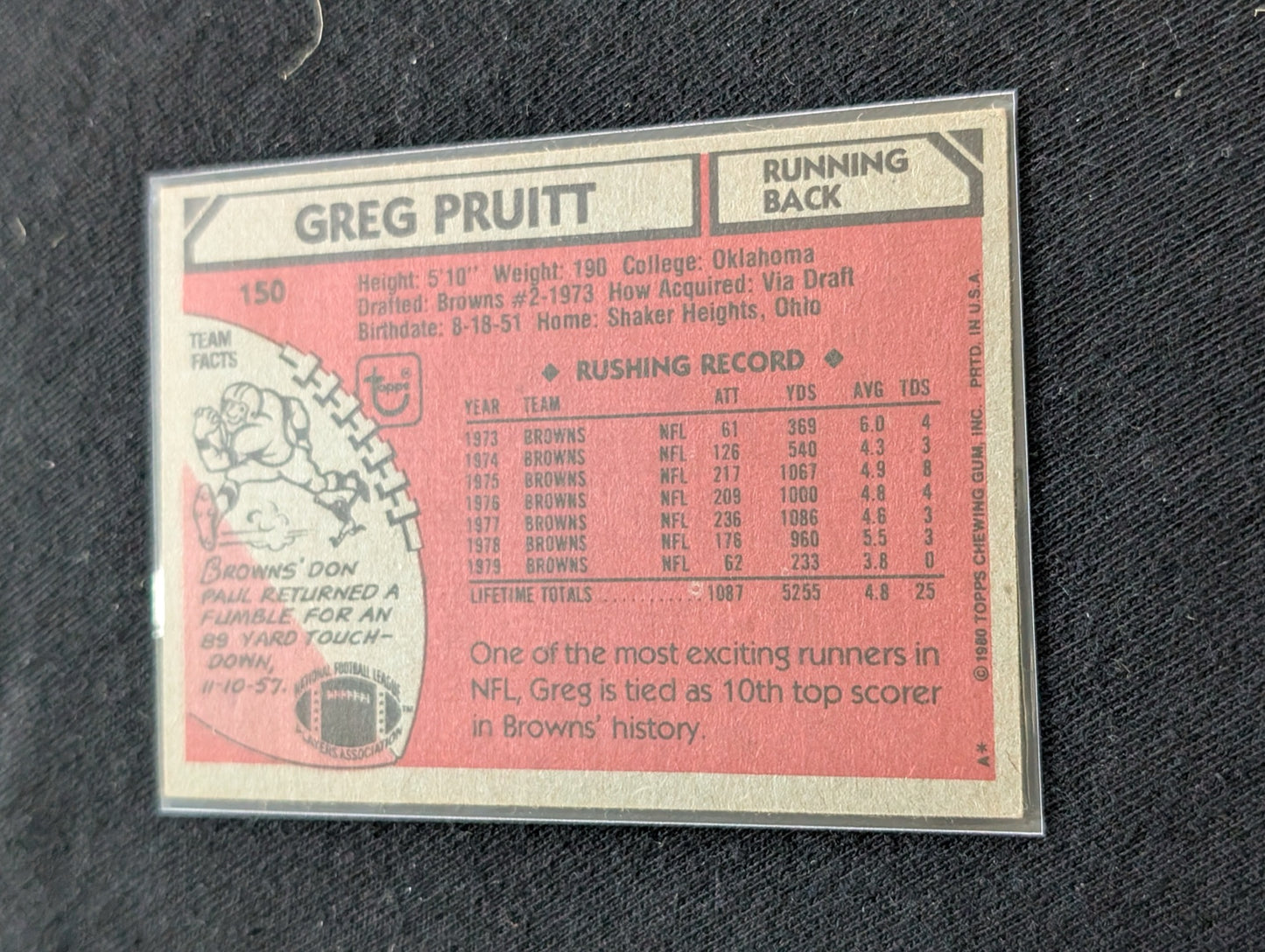 Greg Pruitt Cleveland Browns RB Vintage Topps Lot (2) 1980 1981 "Kardiac Kids"