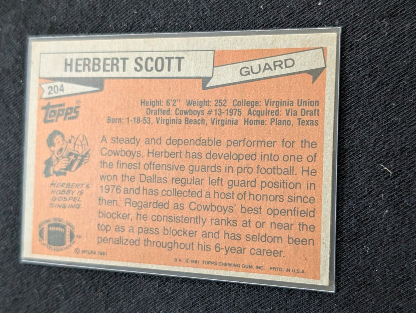 Herbert Scott Cowboys Pro Bowl Guard Vintage Topps Lot (2) 1980 1981