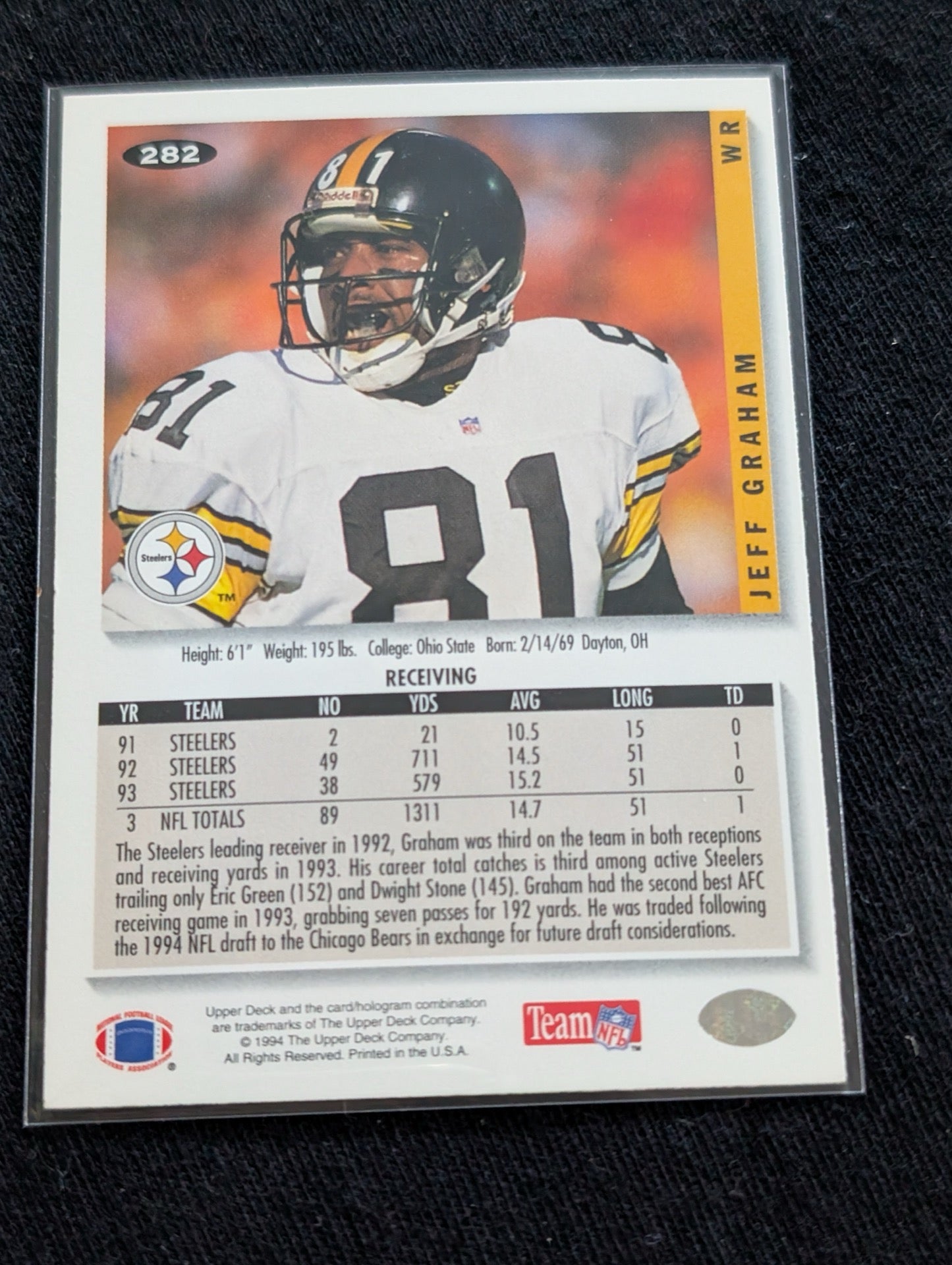 Jeff Graham Pittsburgh Steelers WR Card Lot (4) 1991 Pro Set RC, UD, Collector's Choice