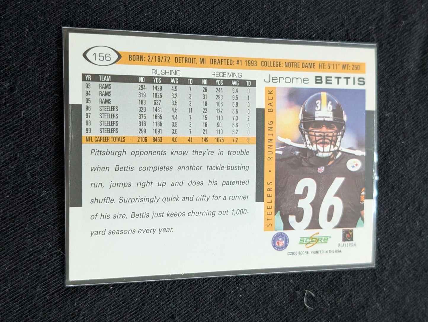 Jerome Bettis "The Bus" Steelers HOF Lot (2) 2002 Donruss Ionix & 1997 Score