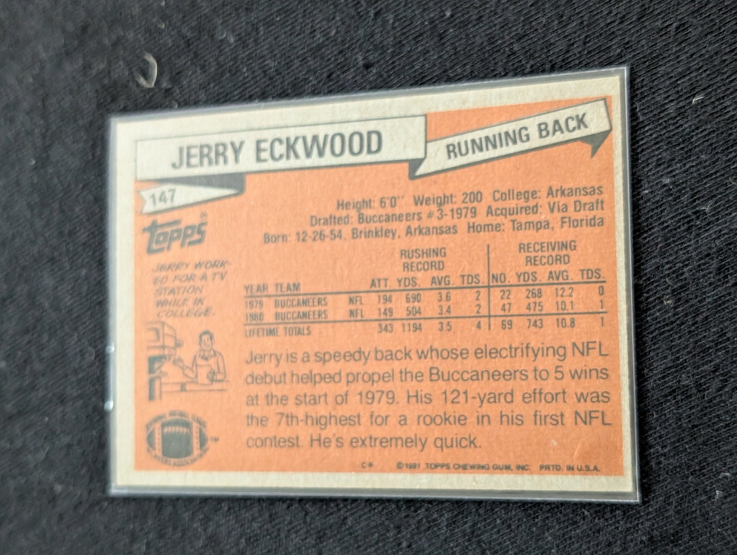 Jerry Eckwood Tampa Bay Buccaneers Vintage Topps Lot (2) 1980 & 1981