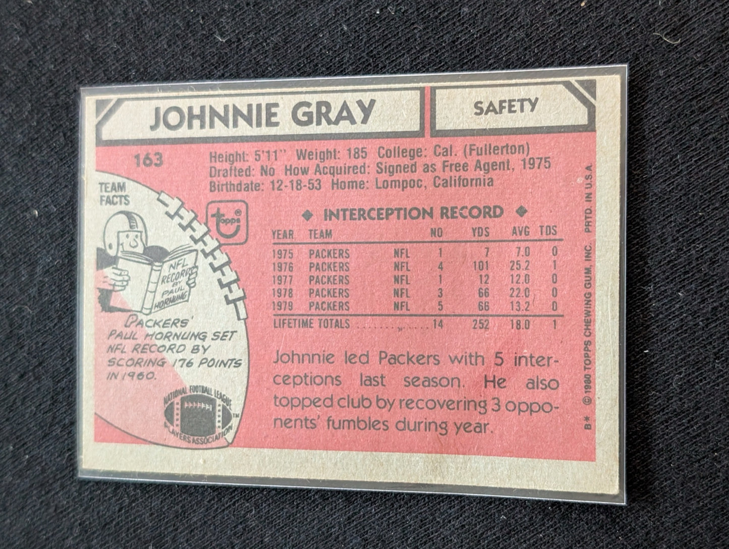 Johnnie Gray Green Bay Packers Vintage Topps Lot (2) 1981 1982