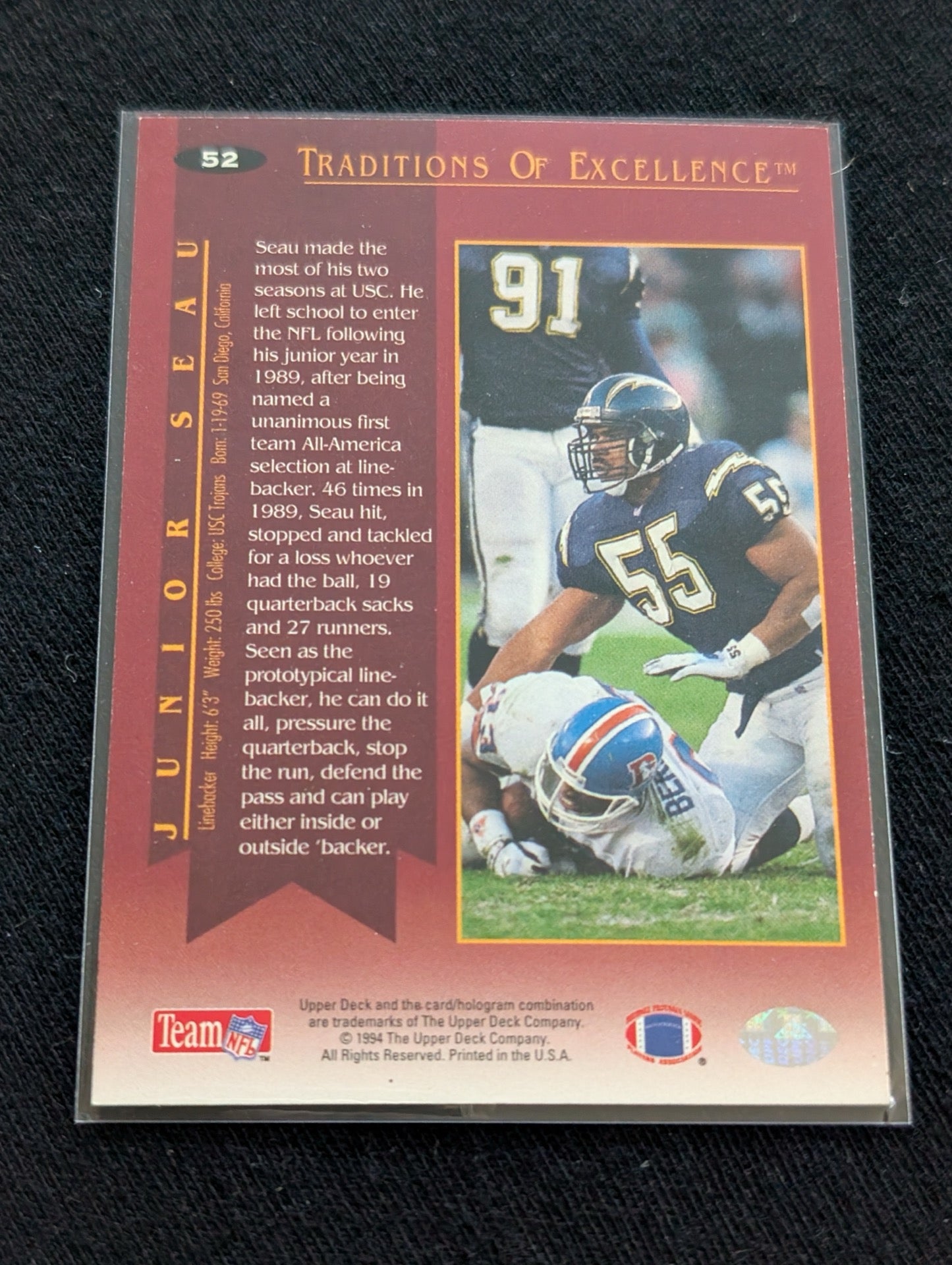 Junior Seau HOF Chargers Legend Lot (3) 1991 Pro Set, 1994-95 Collector's Choice