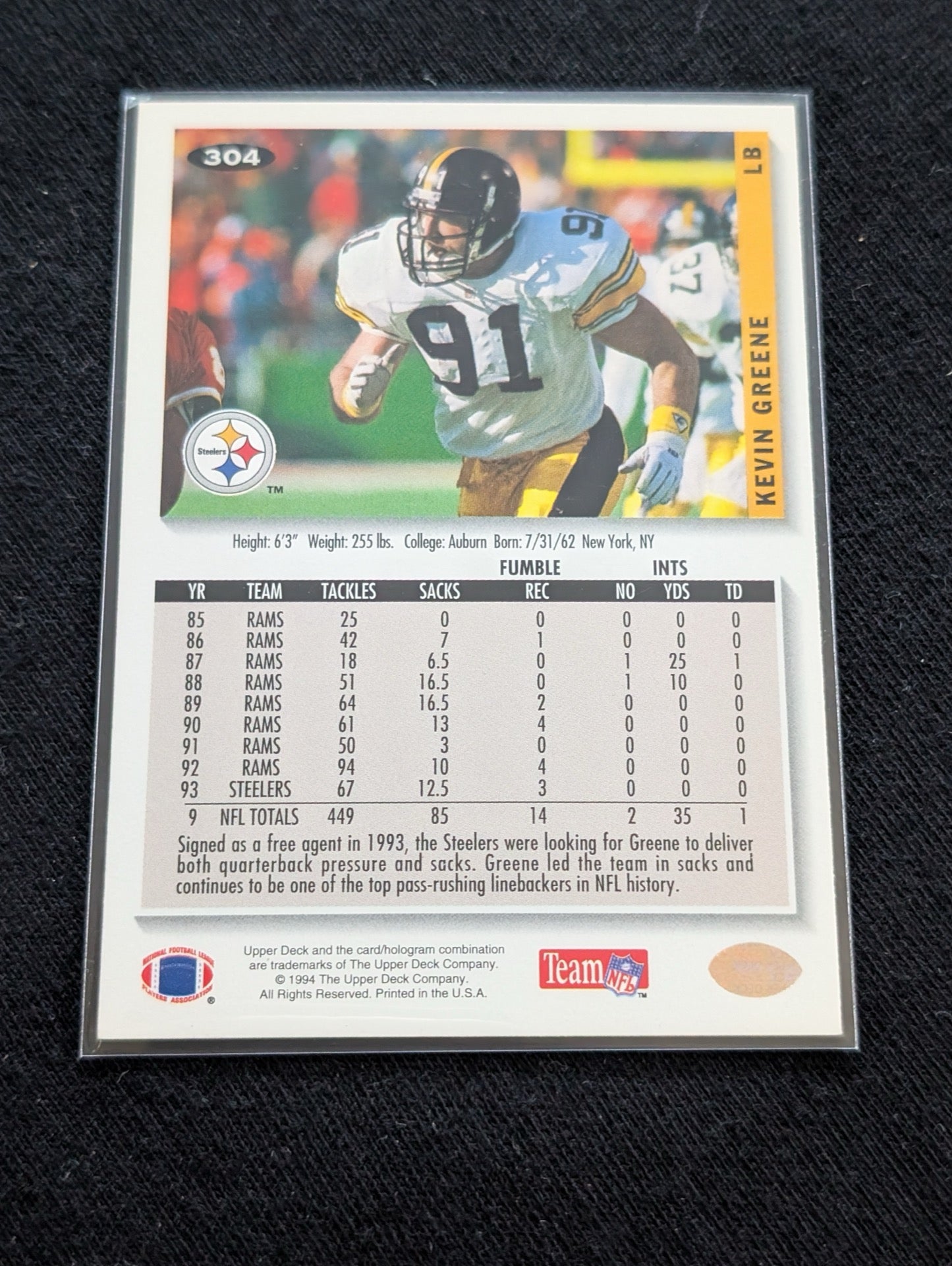 Kevin Greene HOF Steelers Lot (2) 1994 Collector's Choice Matched Pair