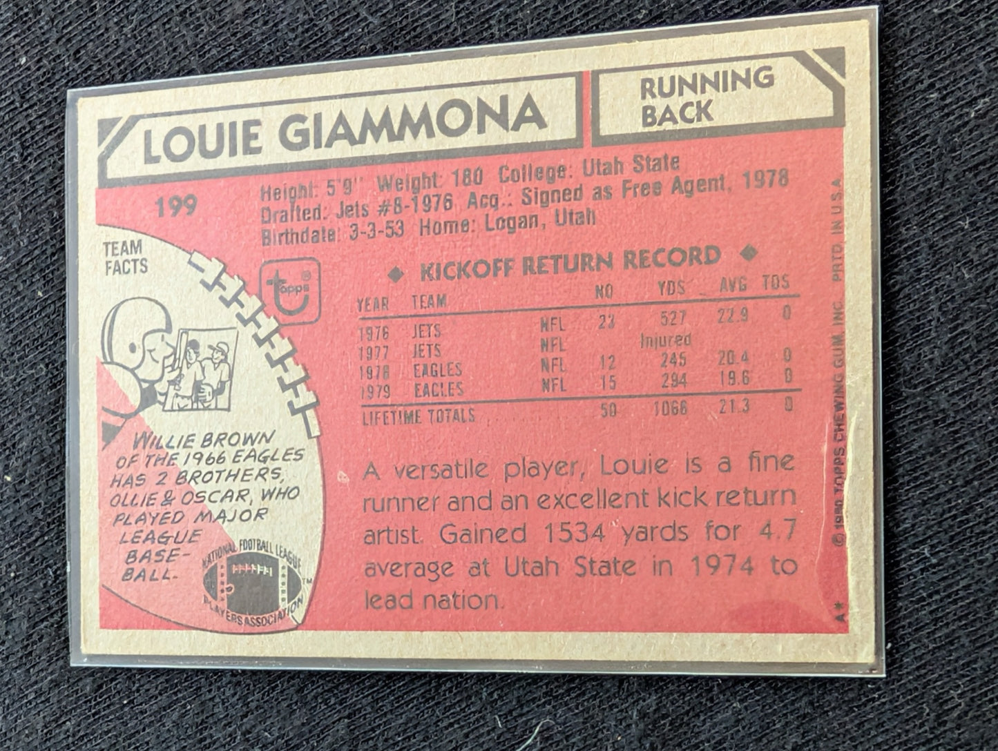Louie Giammona Philadelphia Eagles Vintage Topps Lot (2) 1980 & 1981