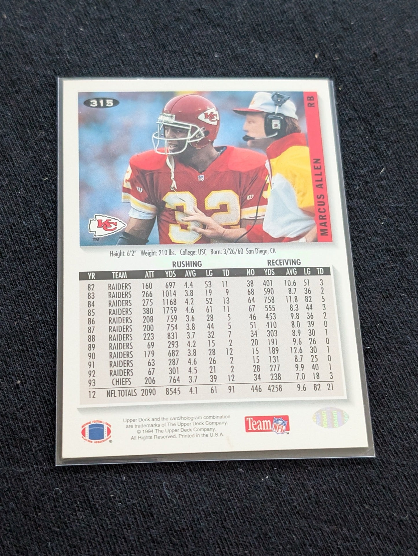 Marcus Allen HOF Legend Lot (2) 1991 Pro Set Raiders & 1994 UD Chiefs