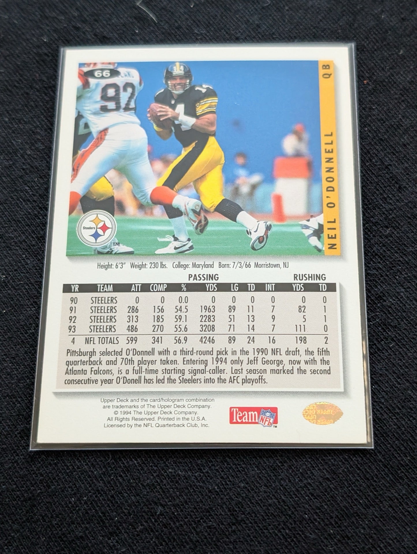 Neil O'Donnell Steelers QB Lot (4) 1992-1994 UD Playoff Collector's Choice