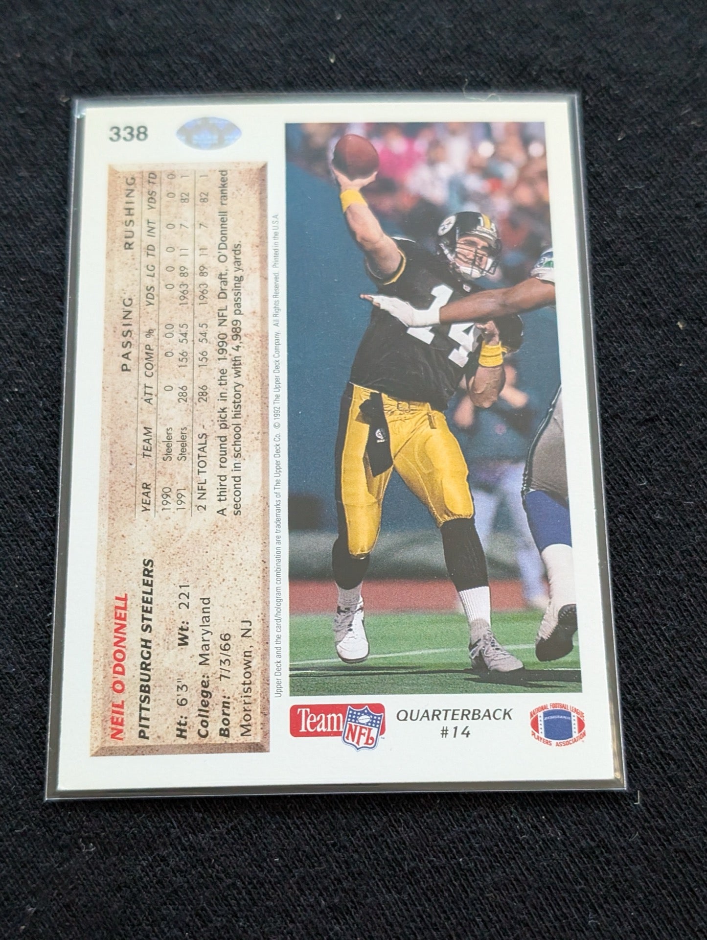 Neil O'Donnell Steelers QB Lot (2) 1994 UD Electric Gold & 1992 UD Base
