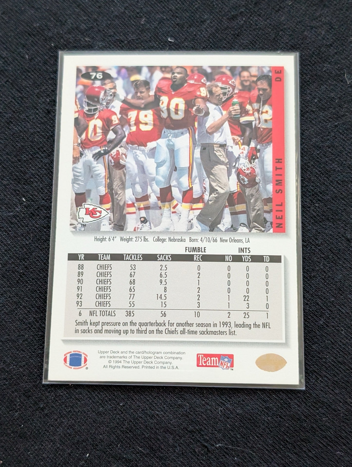 Neil Smith Chiefs Legend DE Lot (2) 1991 Pro Set & 1994 Collector's Choice