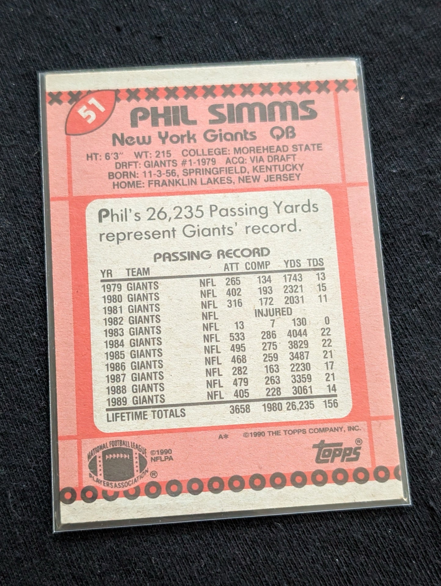 Phil Simms Giants Legend Lot (2) 1990 Topps & 1994 Collector's Choice SB MVP