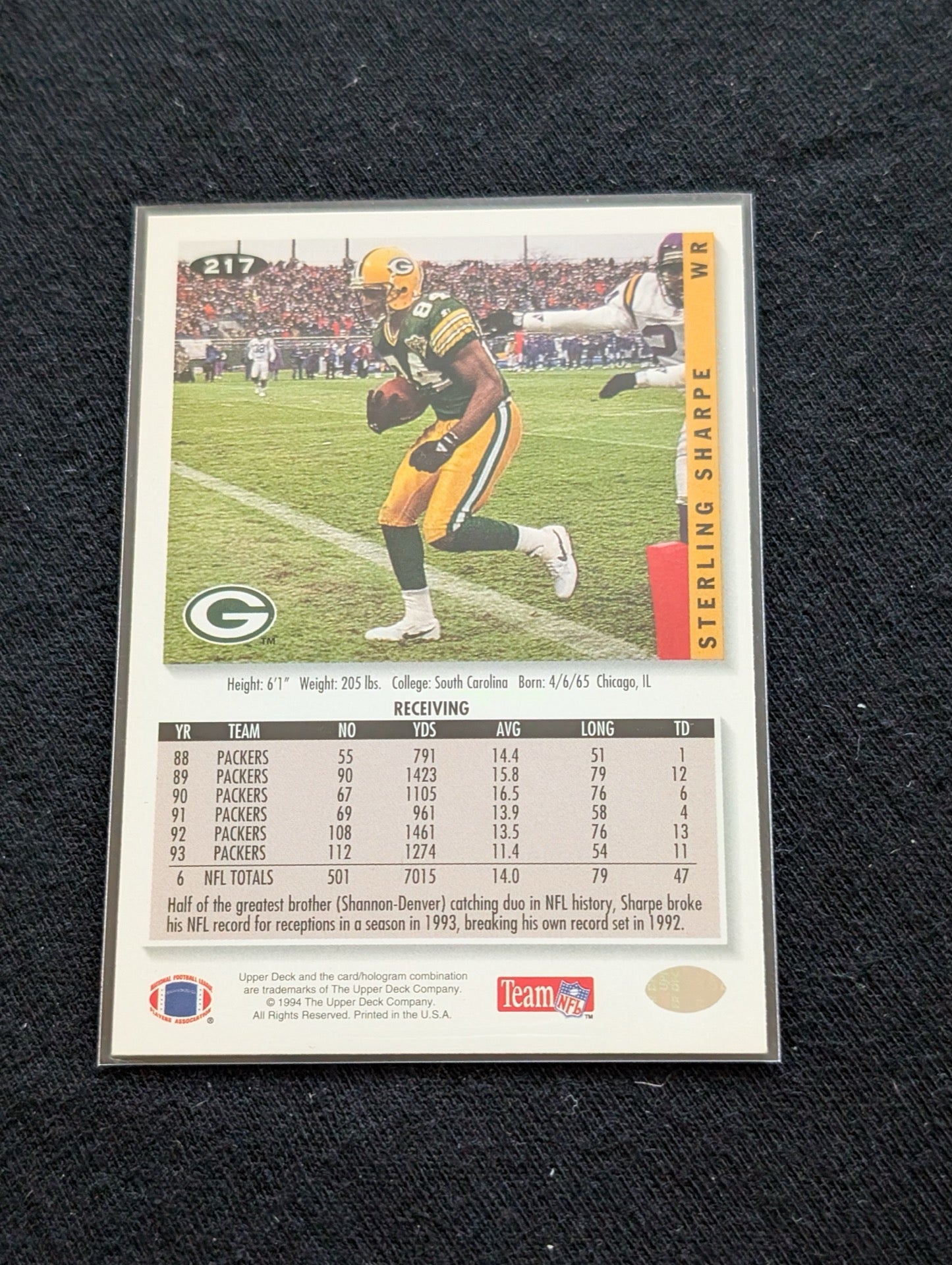 Sterling Sharpe Packers Legend Lot (2) 1991 Topps 1000 Yd Club & 1994 UD