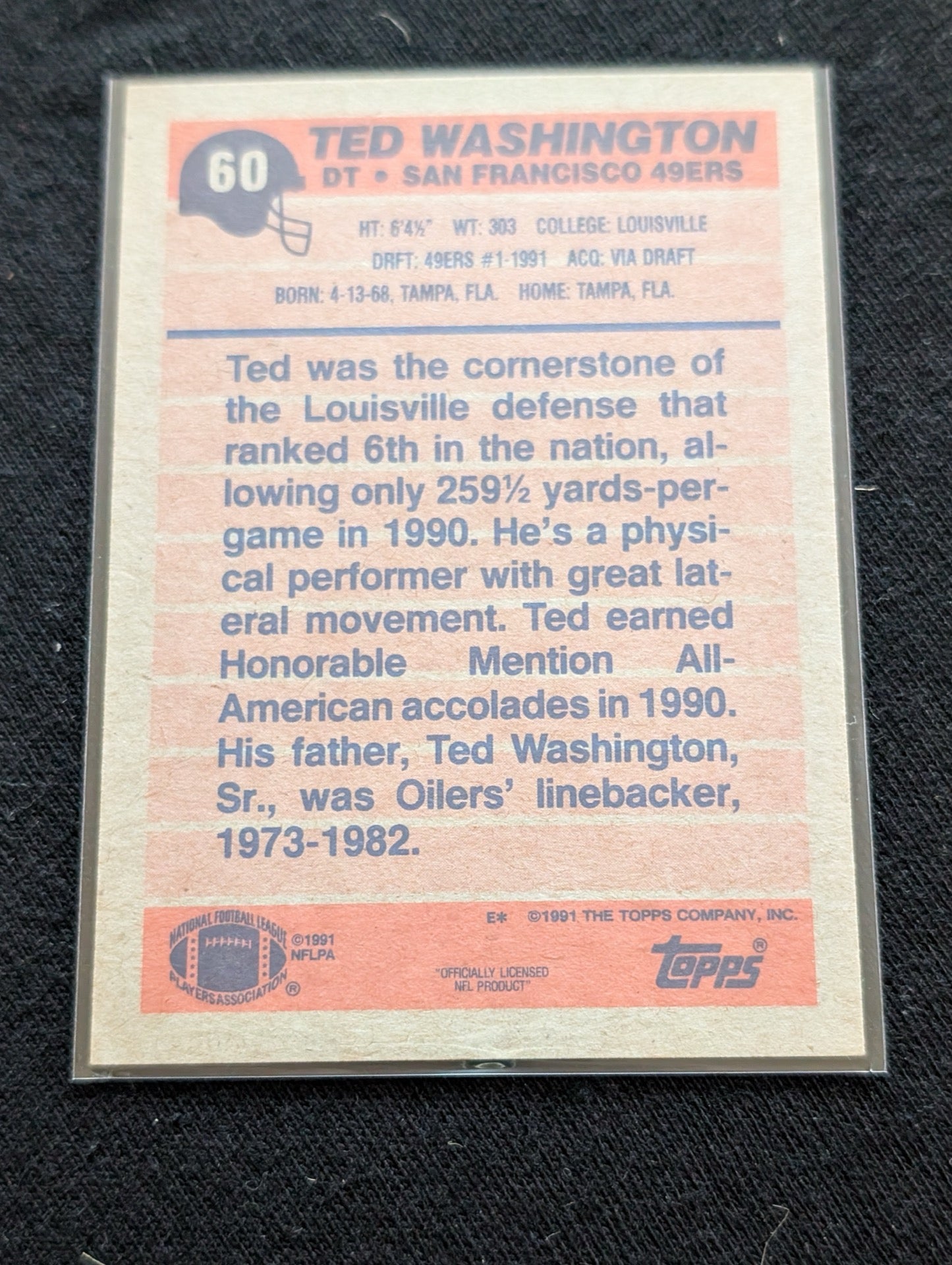 Ted Washington 49ers DT Rookie Lot (2) 1991 Topps Draft Pick & Pro Set RC
