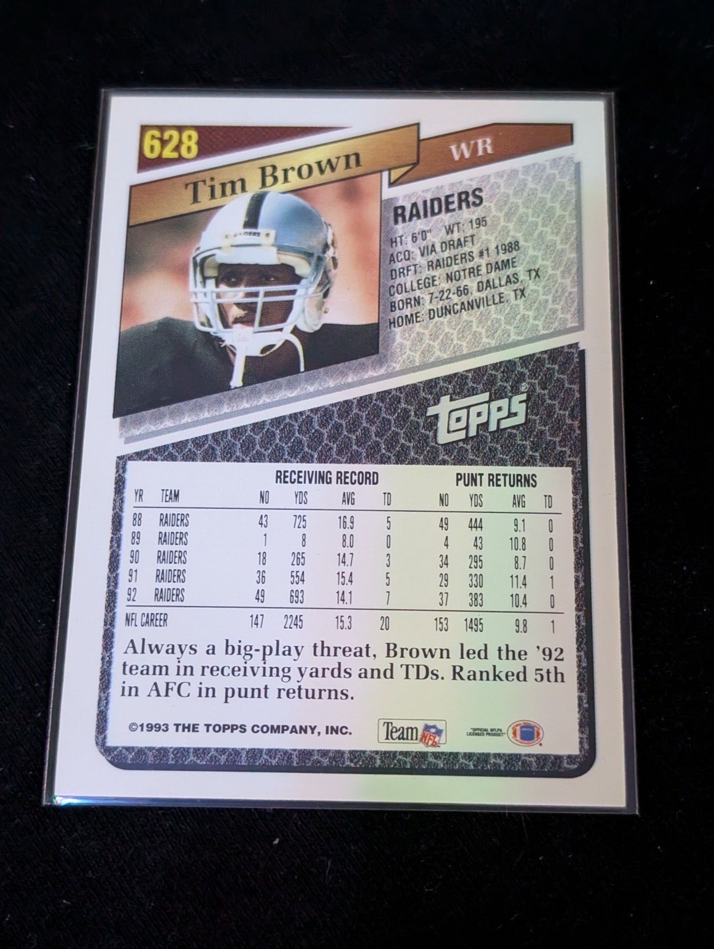 Tim Brown HOF Raiders Legend Lot (2) 1994 Collector's Choice & 1996 Topps