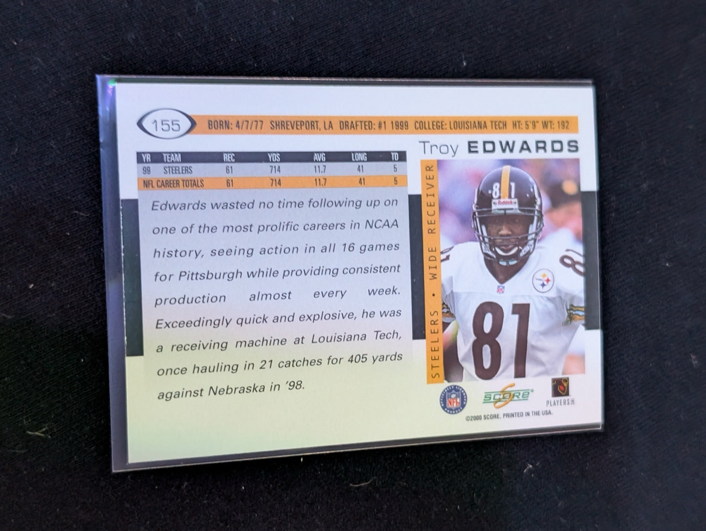 Troy Edwards Steelers WR Lot (2) 2002 Donruss Ionix & Score NFL Cards