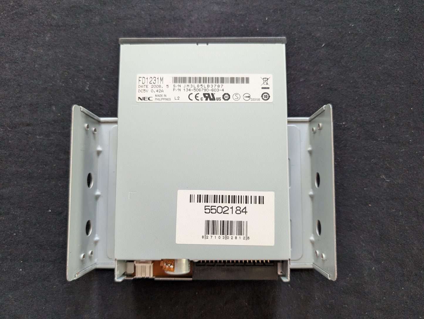 NEC FD1231M 3.5" Floppy Disk Drive w/ 5.25" Bay Adapter Bracket (Black)