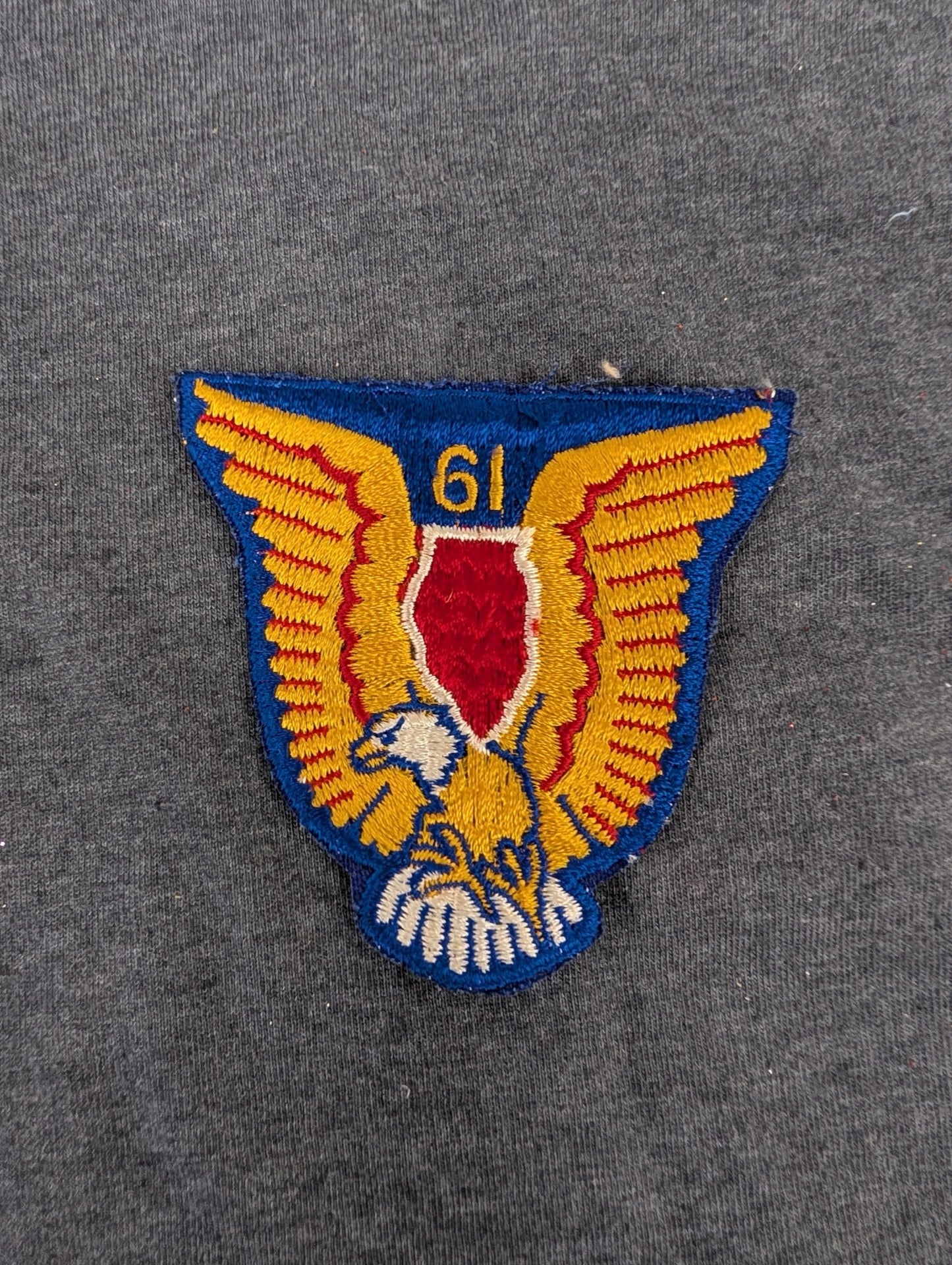Vintage 61 Number Patch Eagle Crest Shield Embroidered Uniform Badge Blue