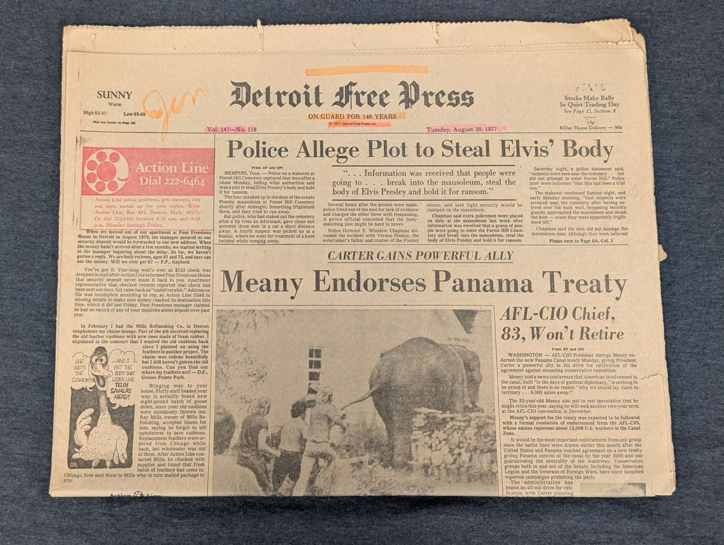 Detroit Free Press Aug 30 1977 Plot to Steal Elvis Body Vintage Newspaper