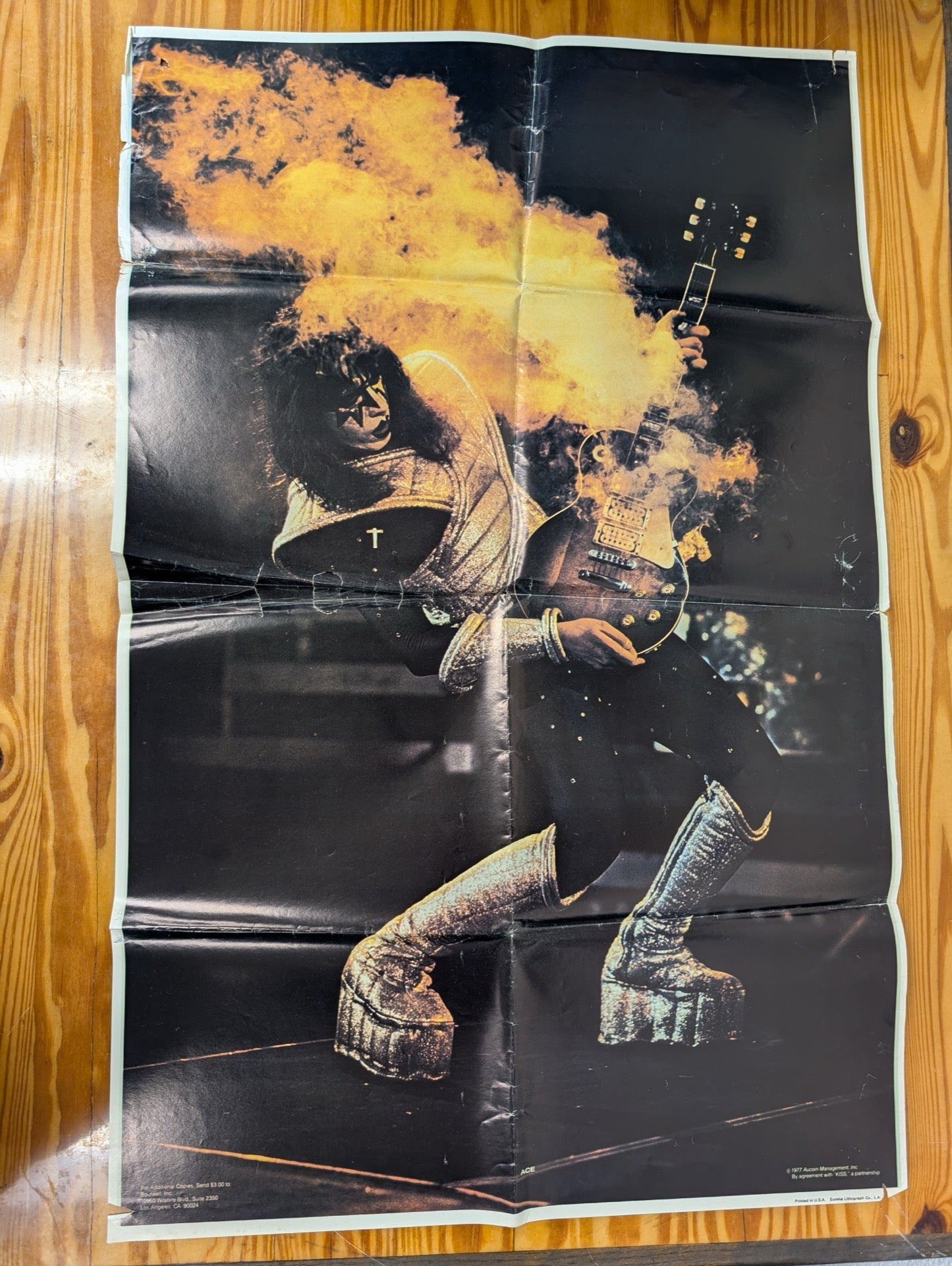 KISS Ace Frehley Smoking Guitar Vintage Poster 1977 Aucoin Alive II Insert Rare