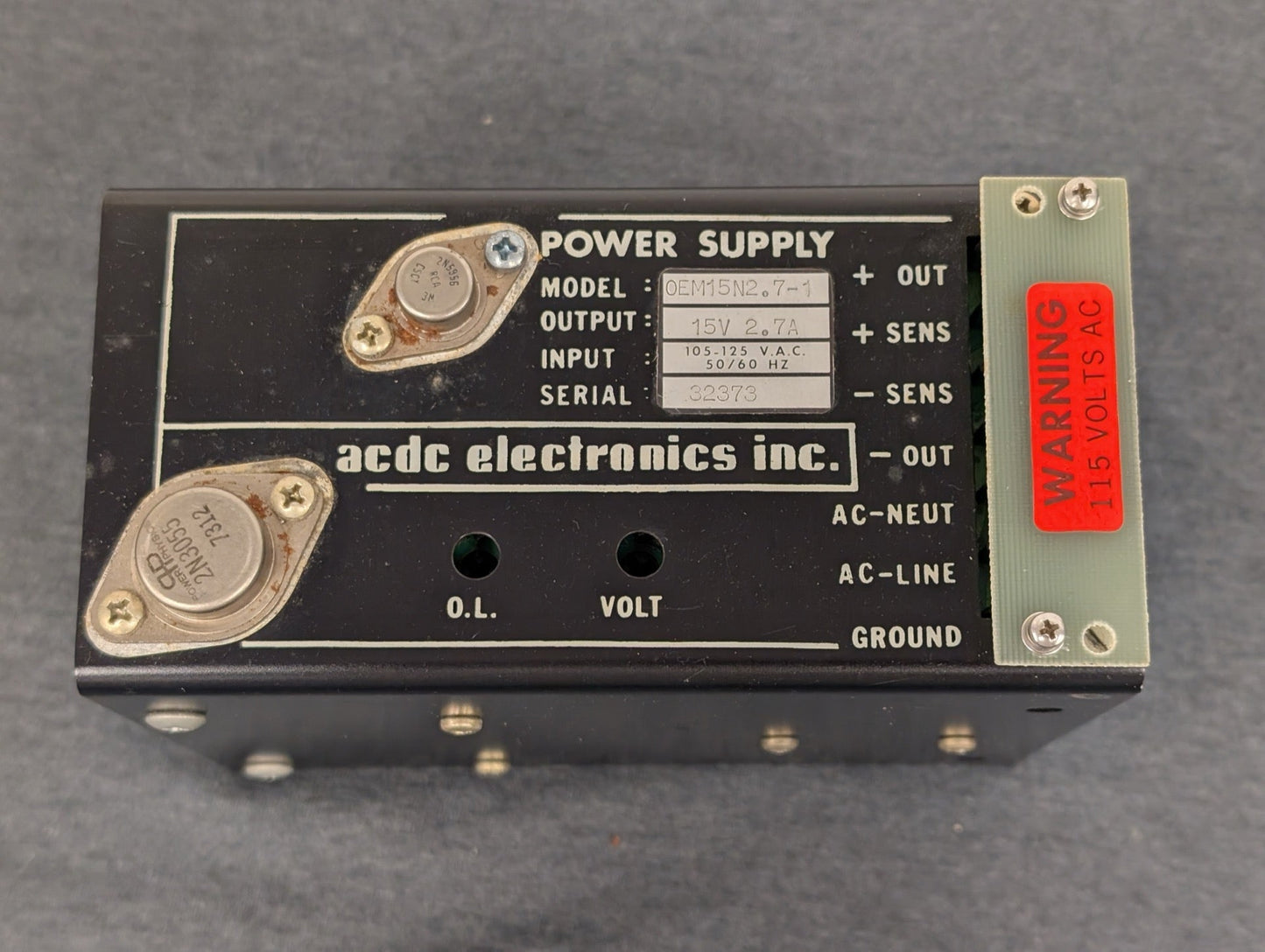 acdc Electronics Inc OEM15N2.7-1 Linear Power Supply 15V 2.7A Industrial Vintage