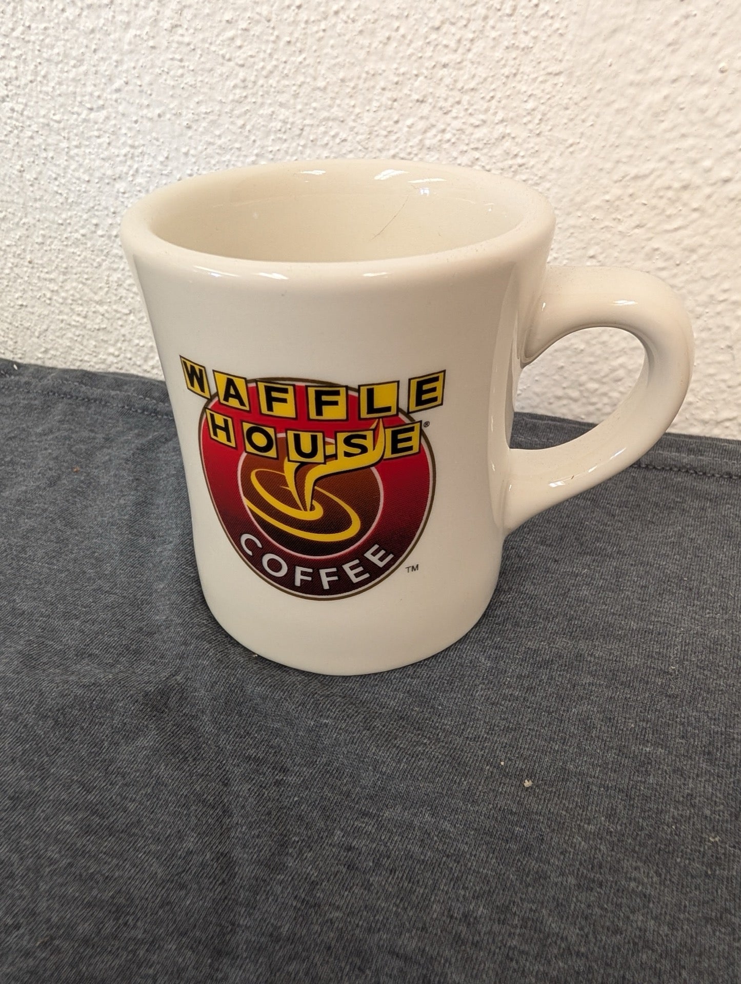 Heavy white diner-style mug with the classic Waffle House Coffee logo.