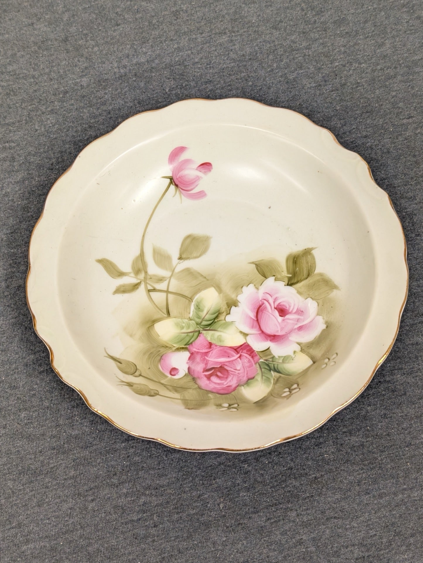 Vintage Lefton China Hand Painted Pink Rose Plate