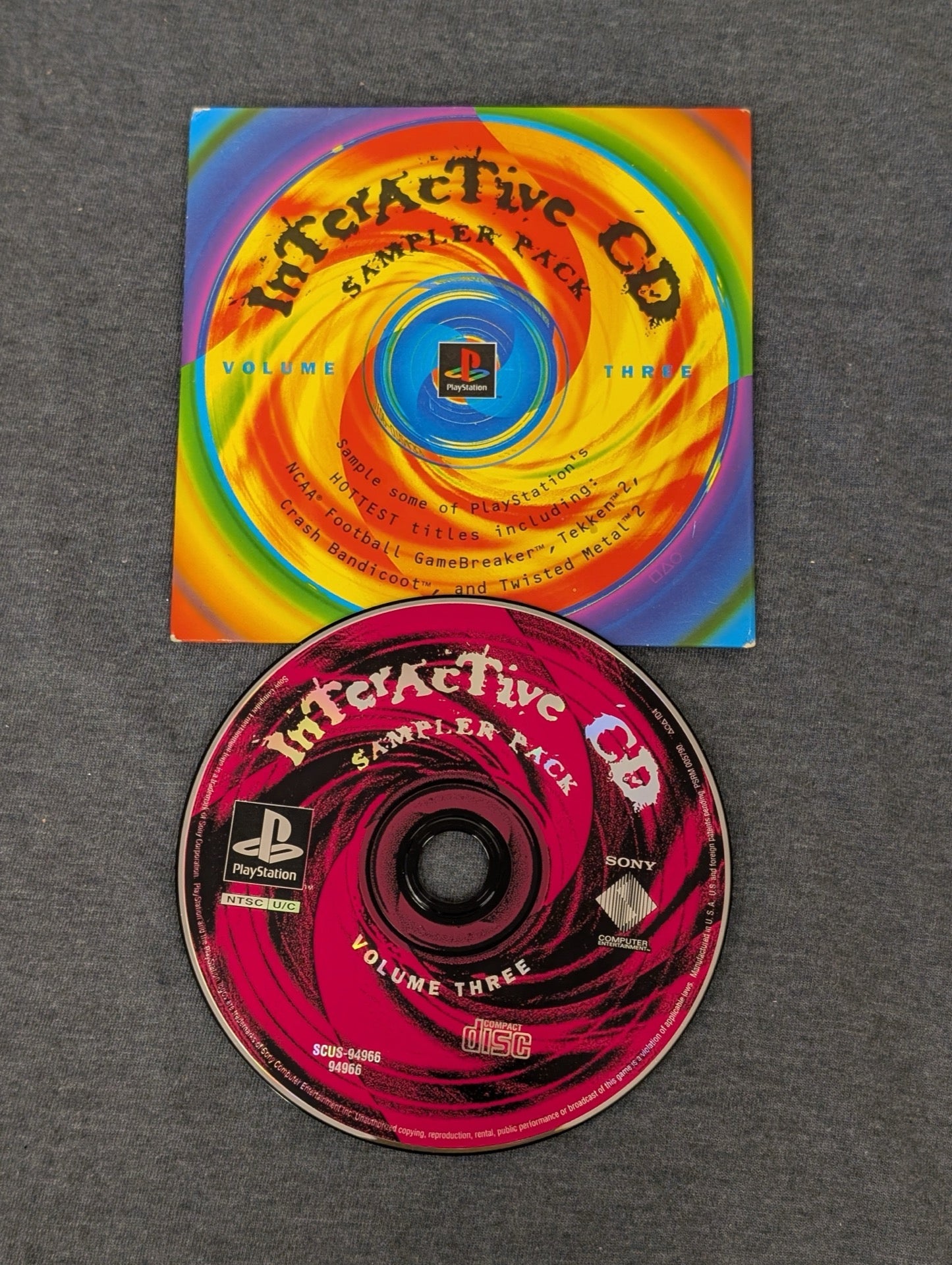 PlayStation Interactive CD Sampler Pack Volume Three disc and rainbow sleeve
