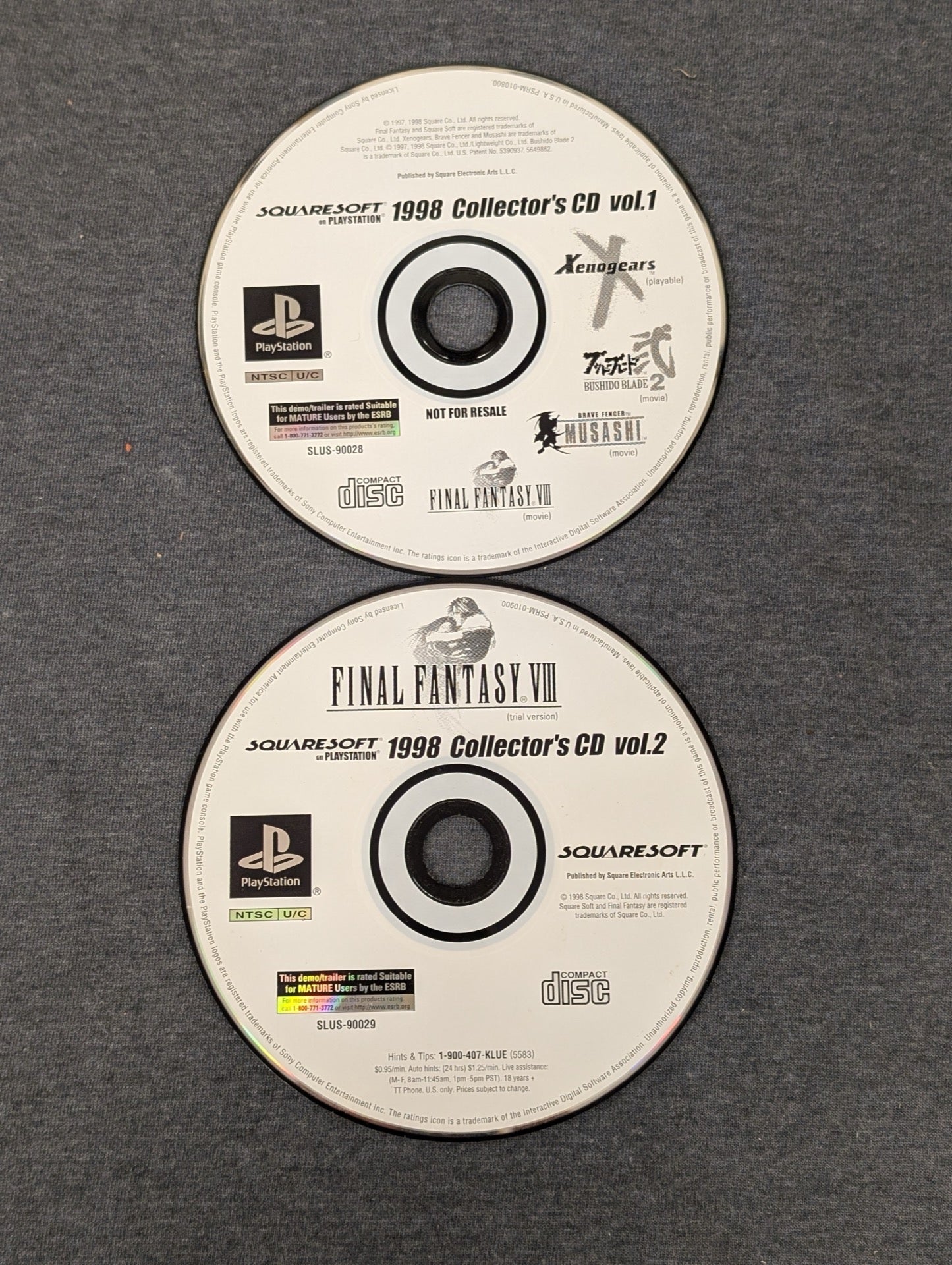 SquareSoft 1998 Collector's CD Vol 1 and Vol 2 discs close up