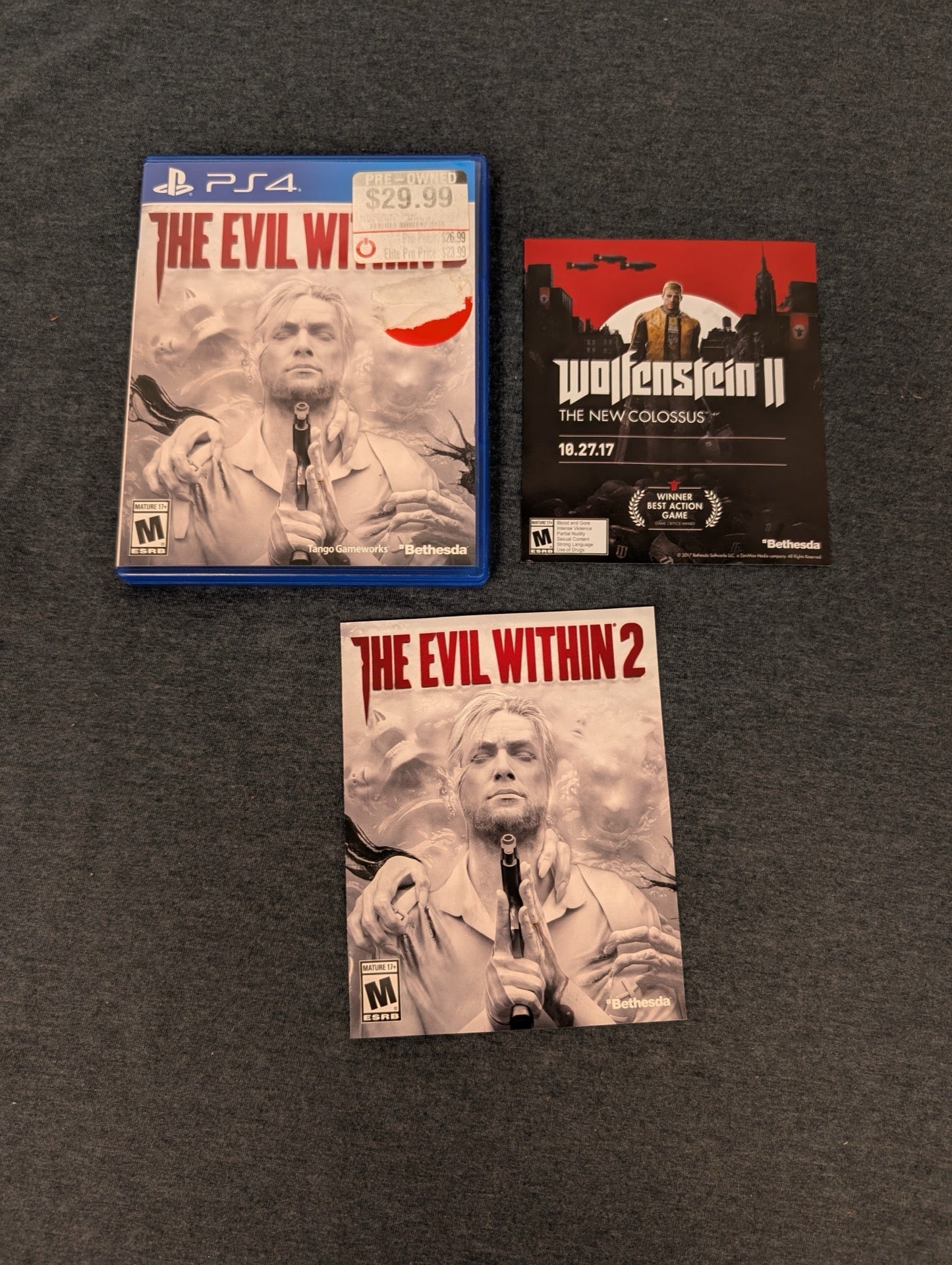 The Evil Within empty PS4 case with Wolfenstein II promotional insert. No game included.