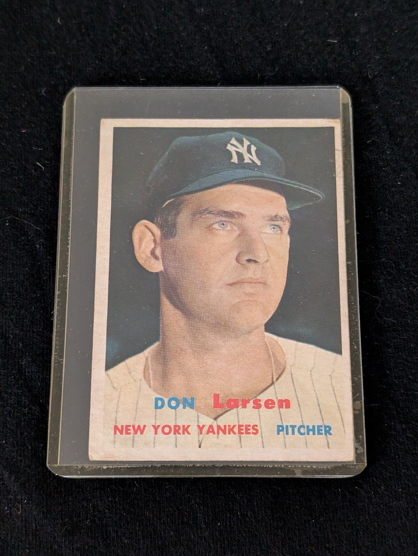 Vintage 1957 Topps Don Larsen #55 New York Yankees baseball card.