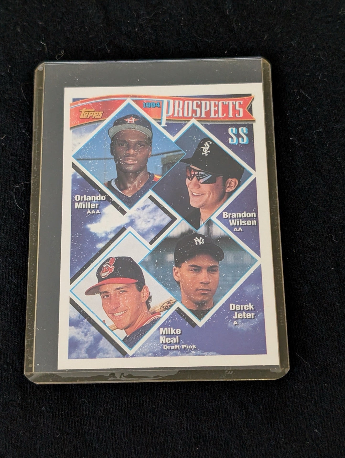 1993 Topps Derek Jeter #98 Prospects Rookie Card in protective sleeve.