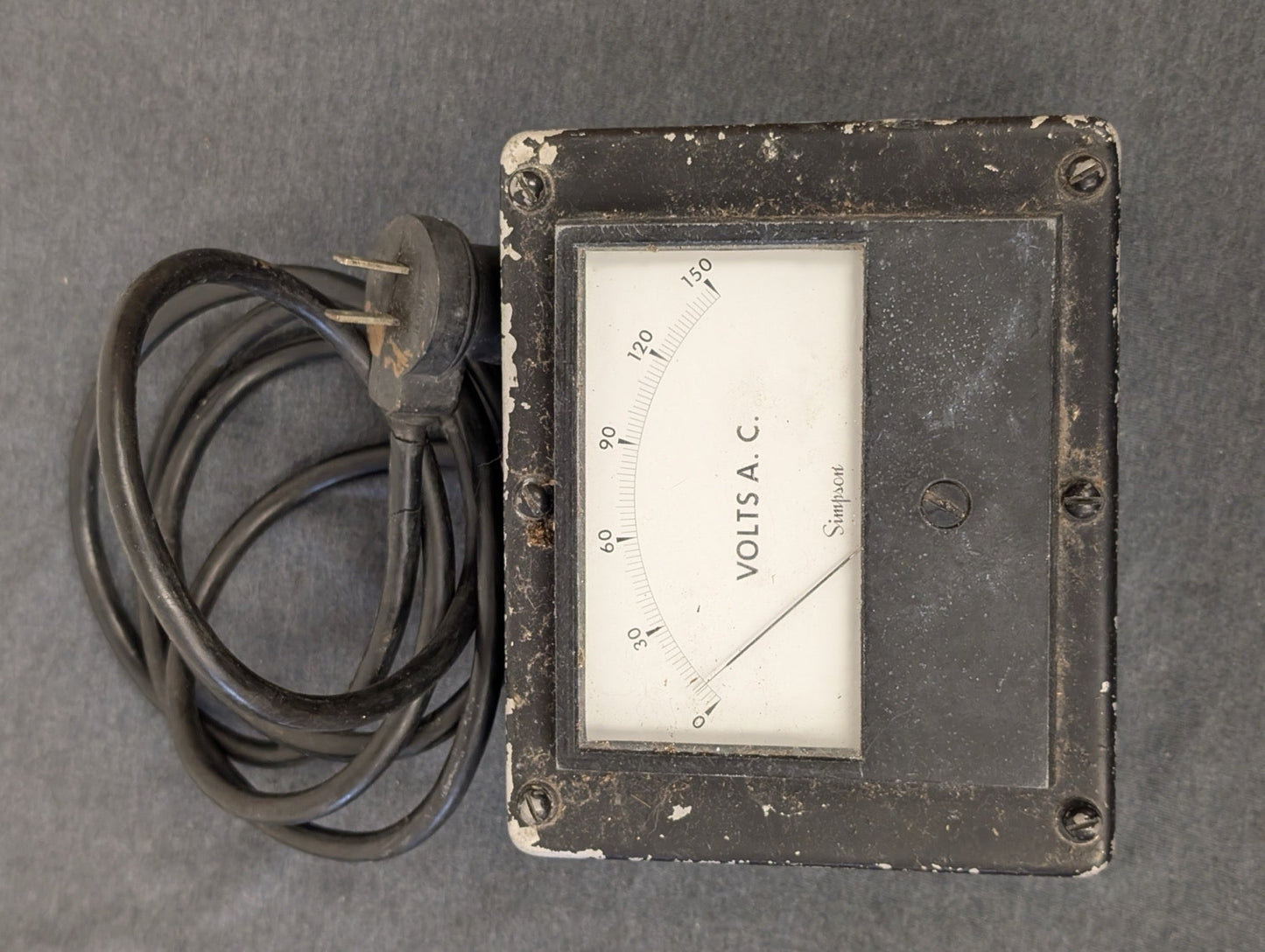 Vintage black Simpson AC Voltmeter with plug and cable
