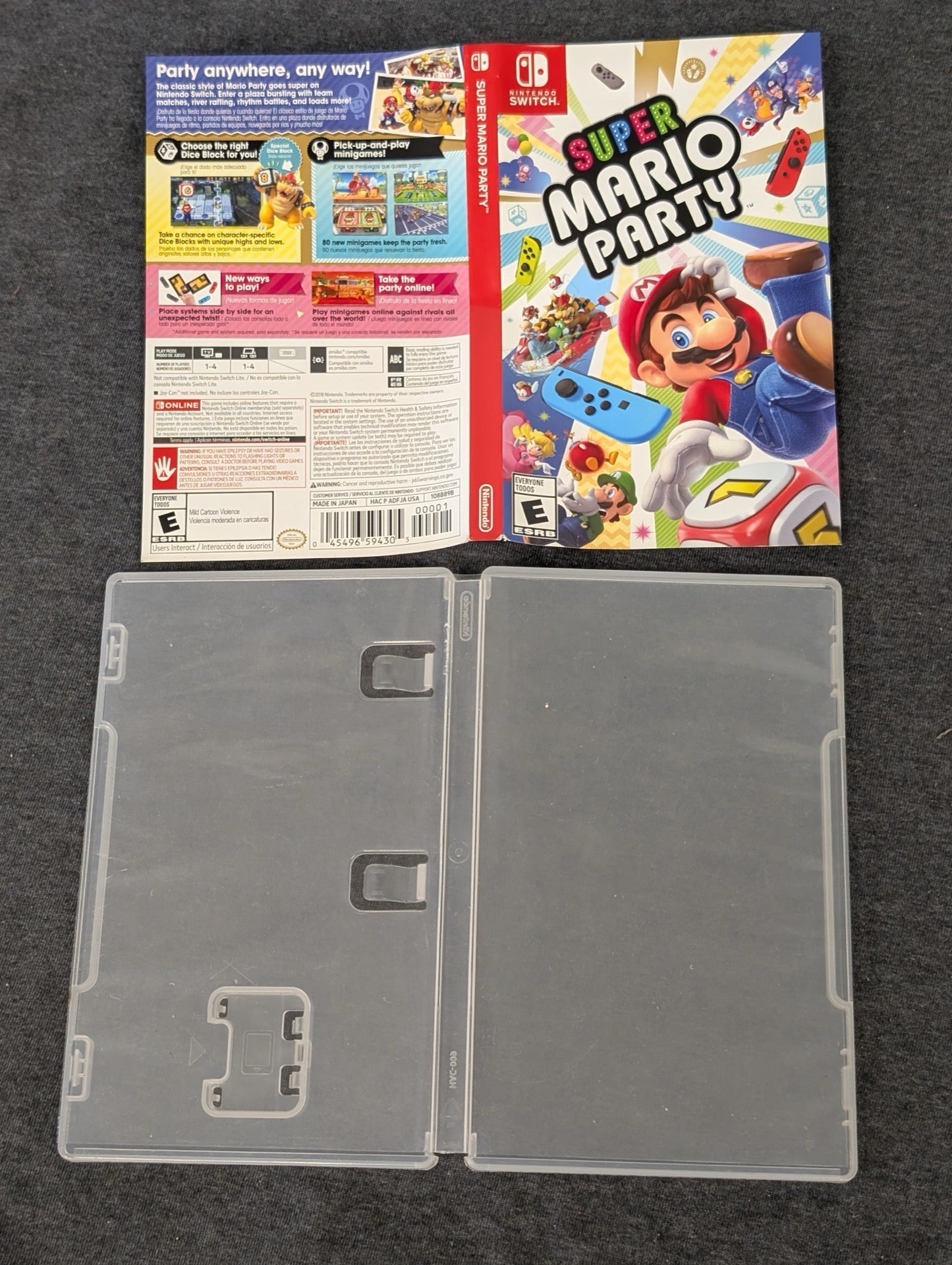 Empty Super Mario Party Nintendo Switch plastic case and artwork