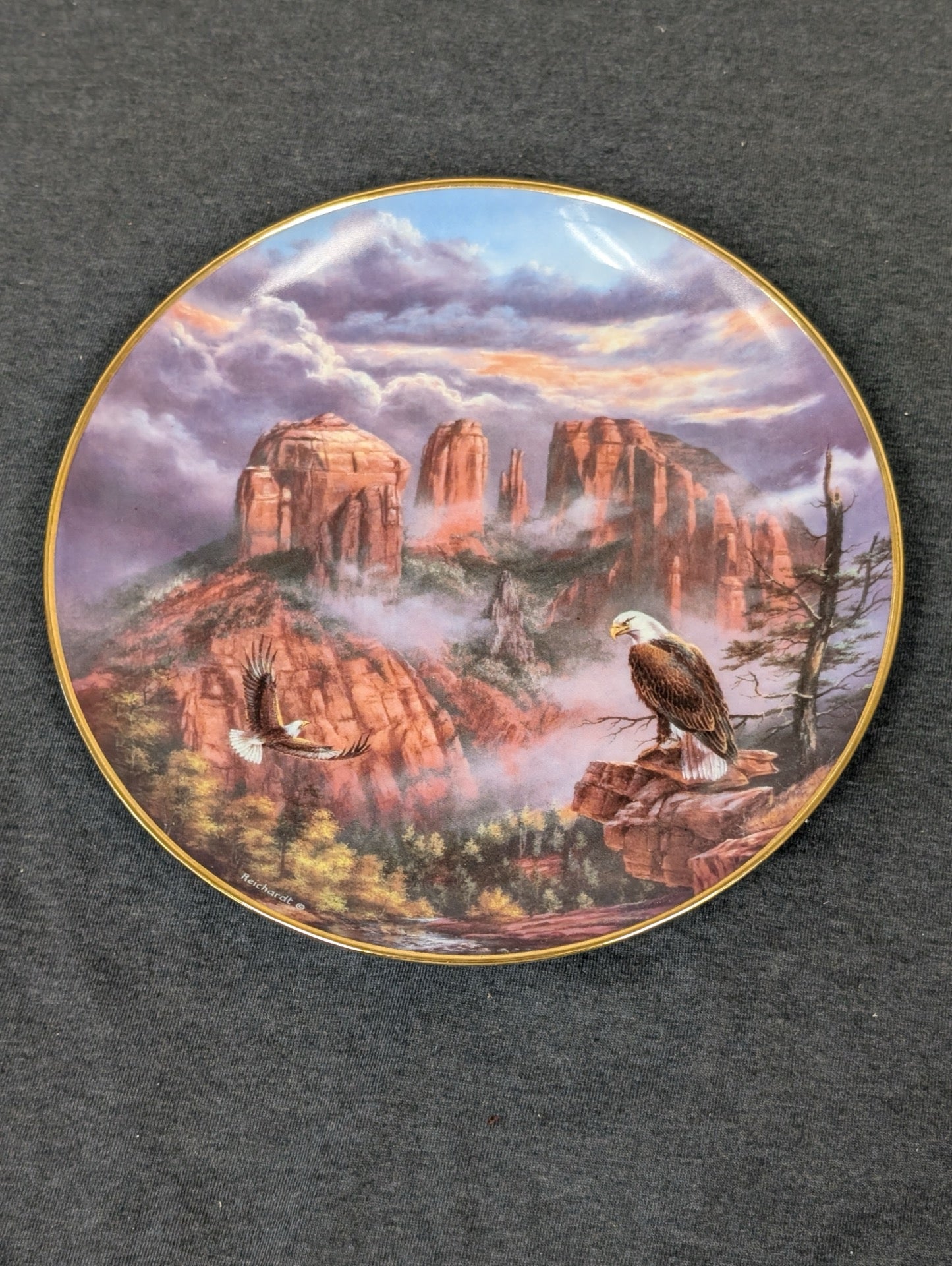 Danbury Mint collector plate featuring eagles flying over Cathedral Rock