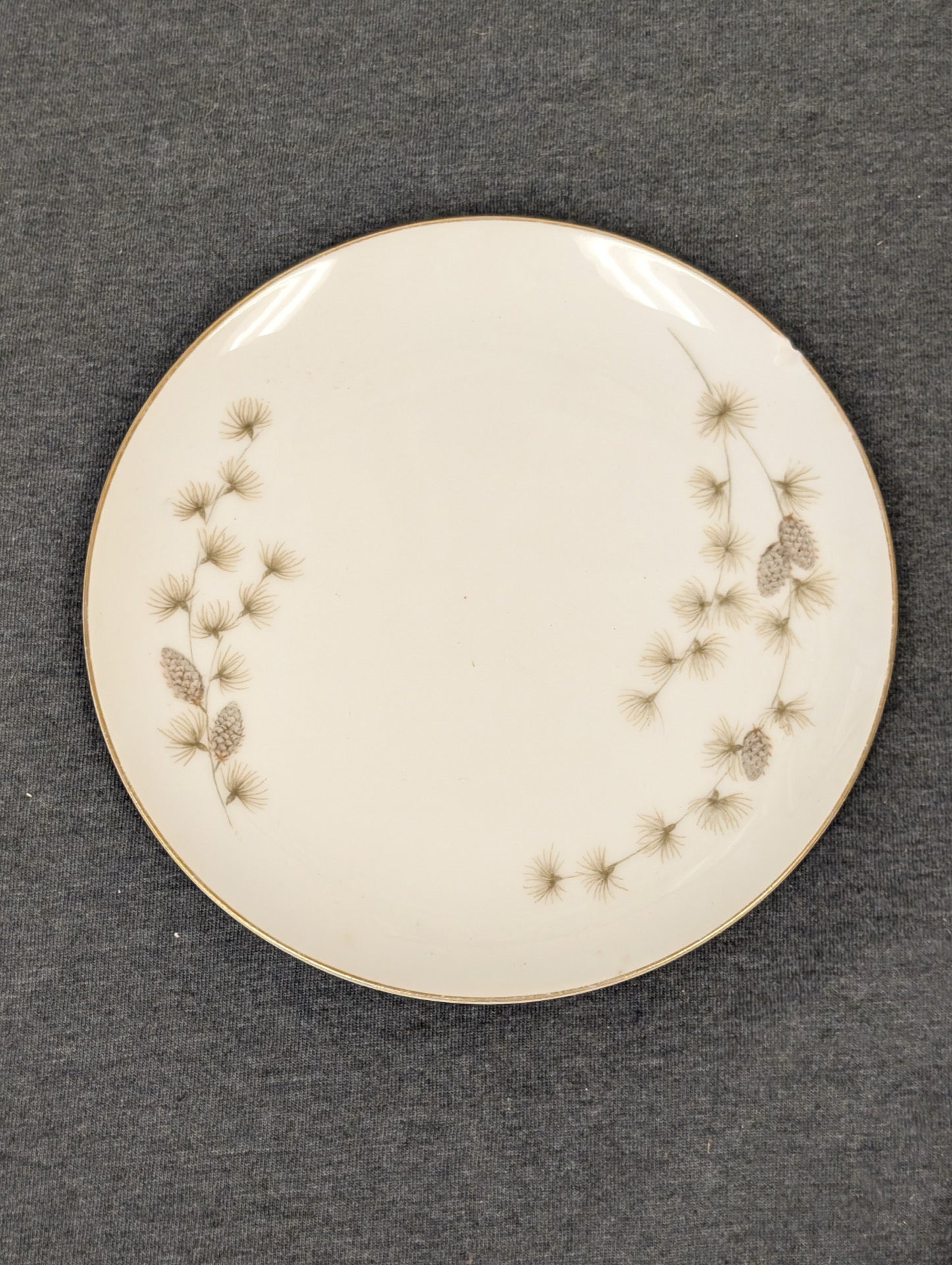 Vintage Mikasa Sequoia fine china salad plate with pinecone border.