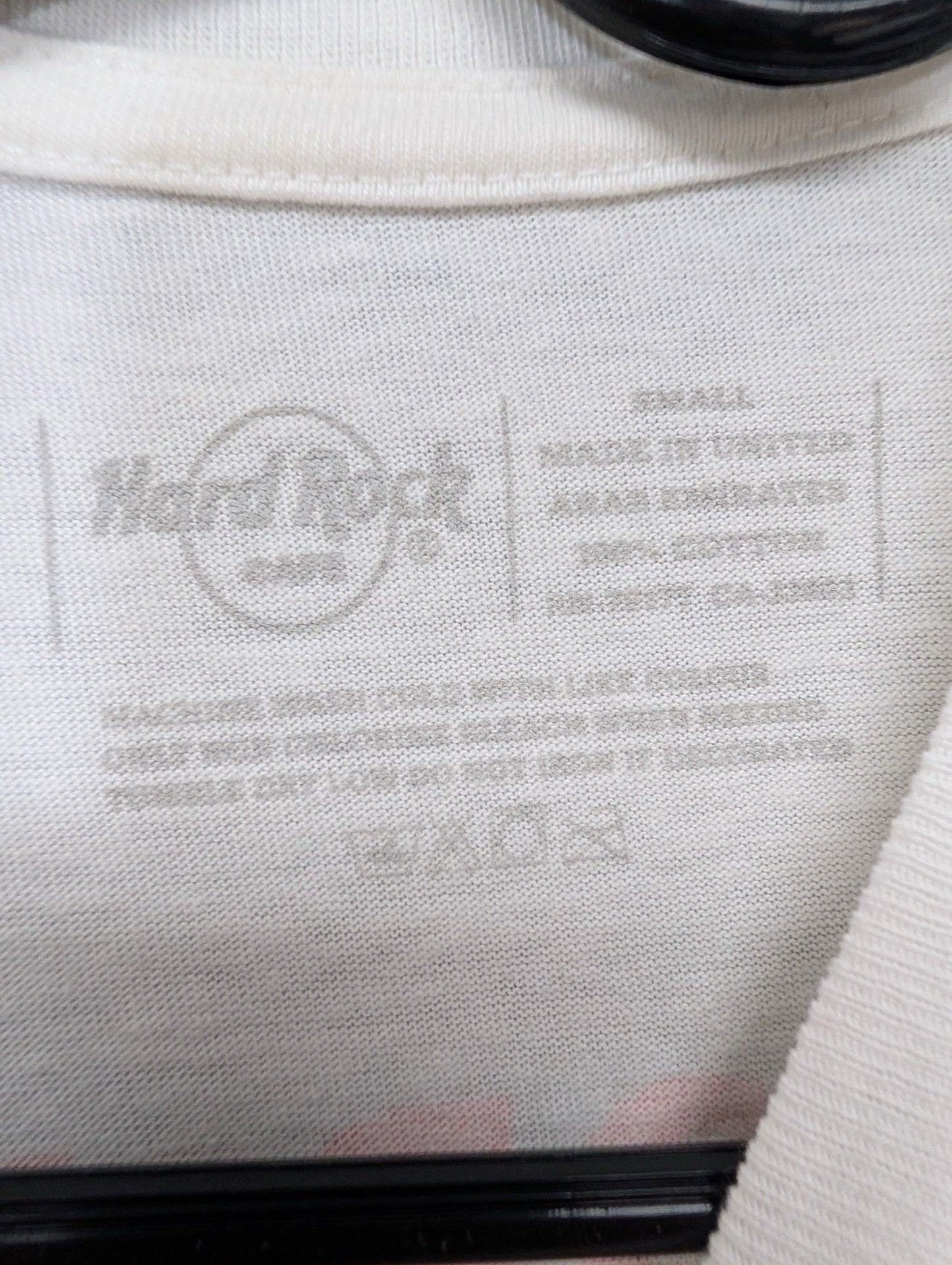 Printed Hard Rock Cafe inner tag showing size small