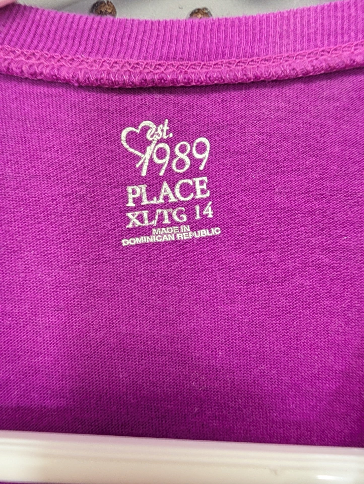 Collar tag showing The Childrens Place size XL 14
