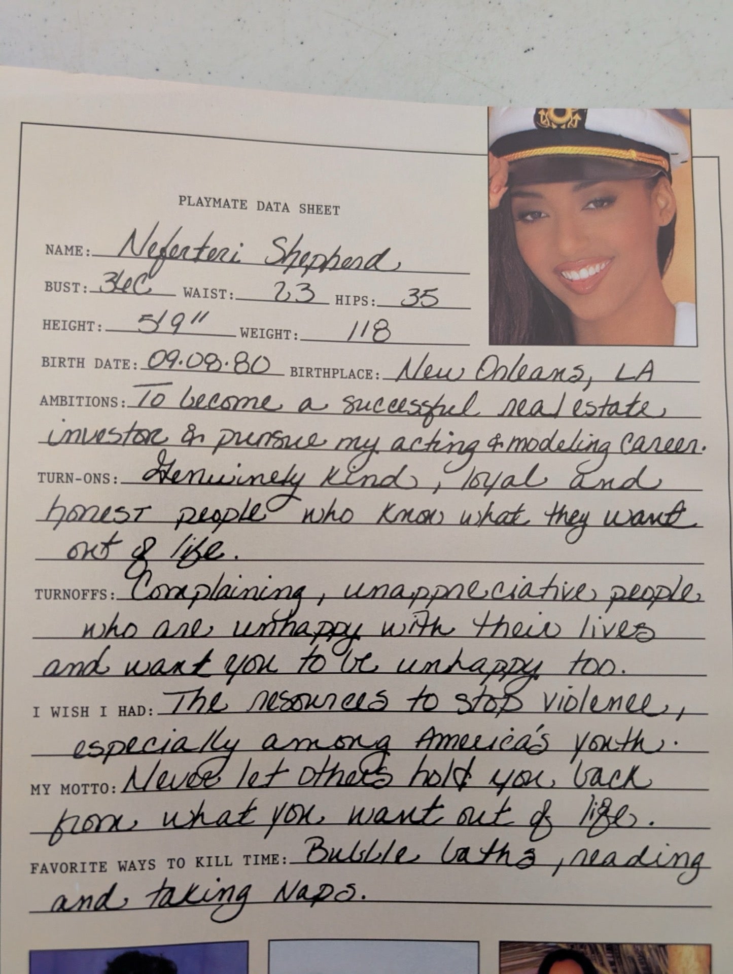 Playboy Magazine July 2000 Neferteri Shepherd Data Sheet