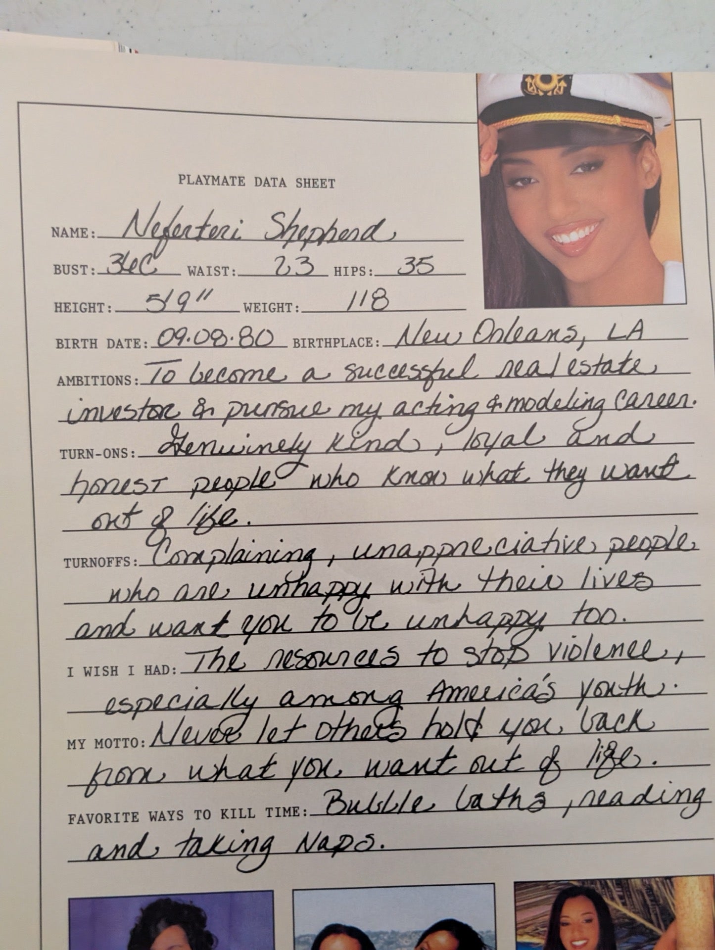 Playboy Magazine July 2000 Neferteri Shepherd Data Sheet