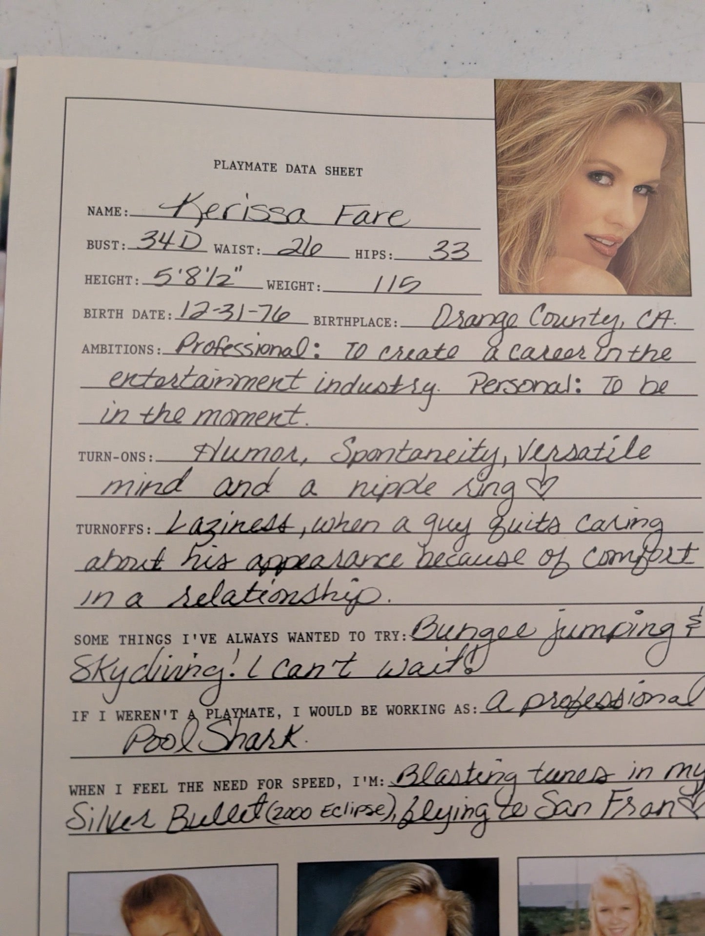 Playmate Data Sheet for Kerissa Fare